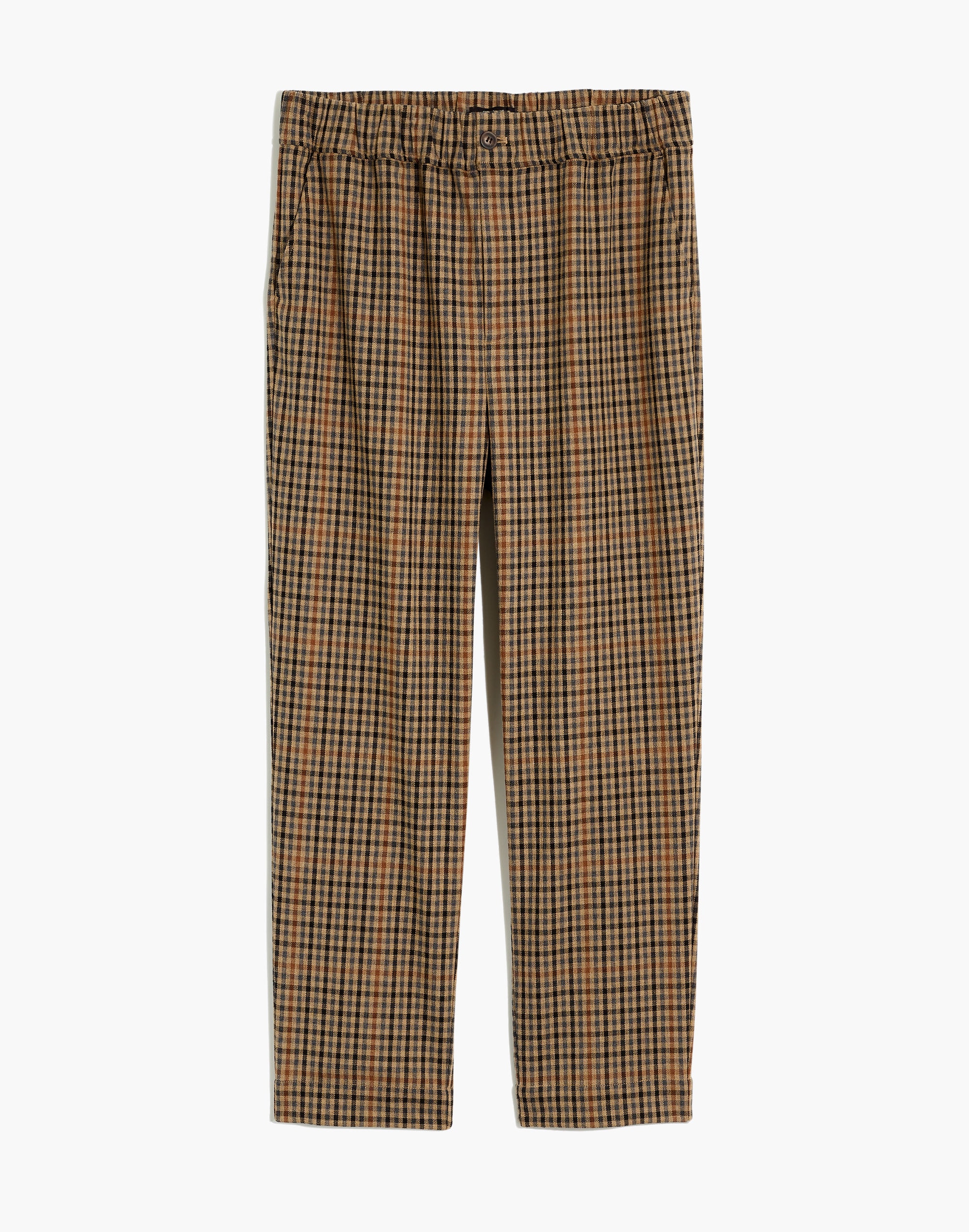 Pull-On High-Rise Tapered Pants in Coster Plaid
