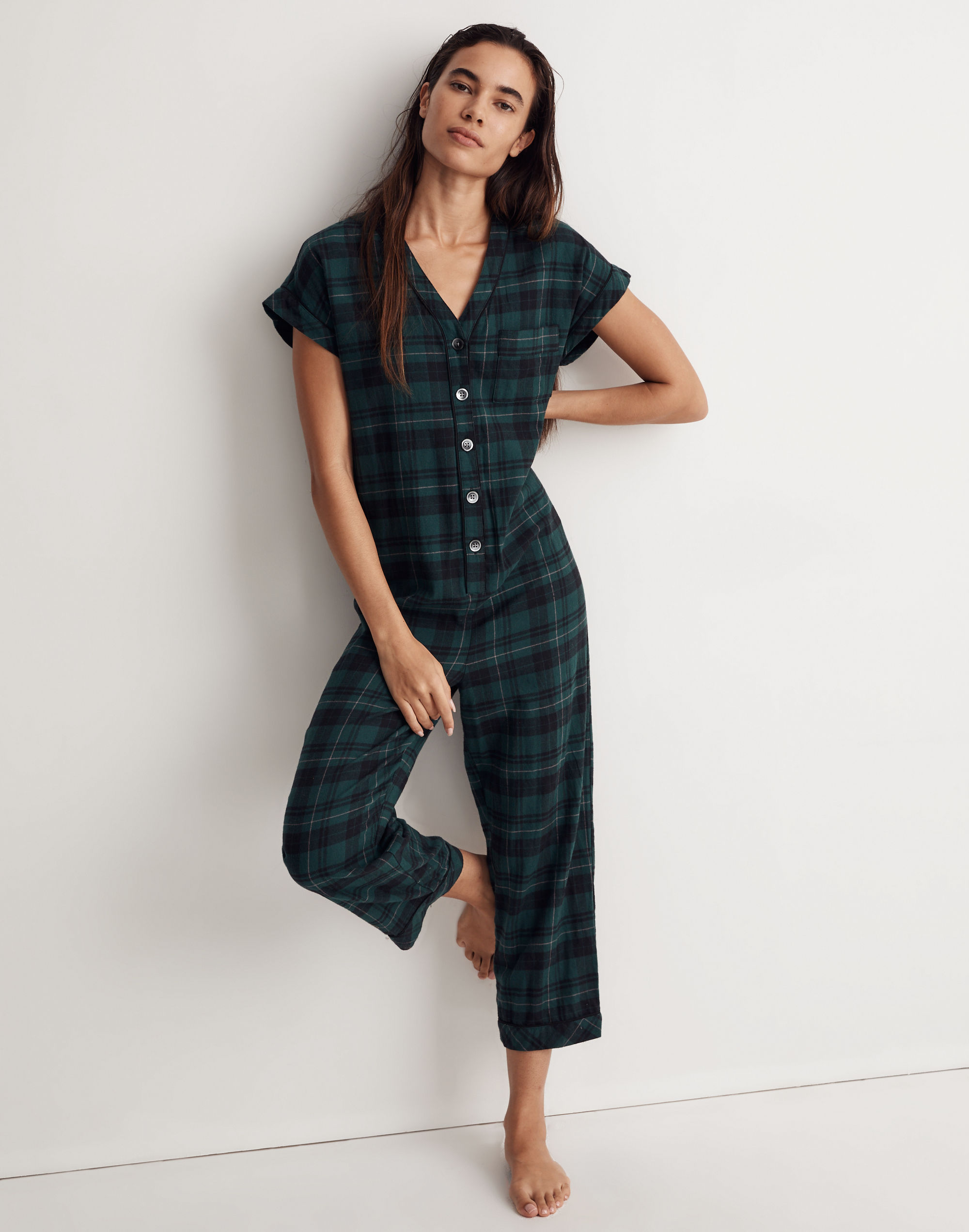Flannel Bedtime One-Piece Pajamas in Reywood Plaid