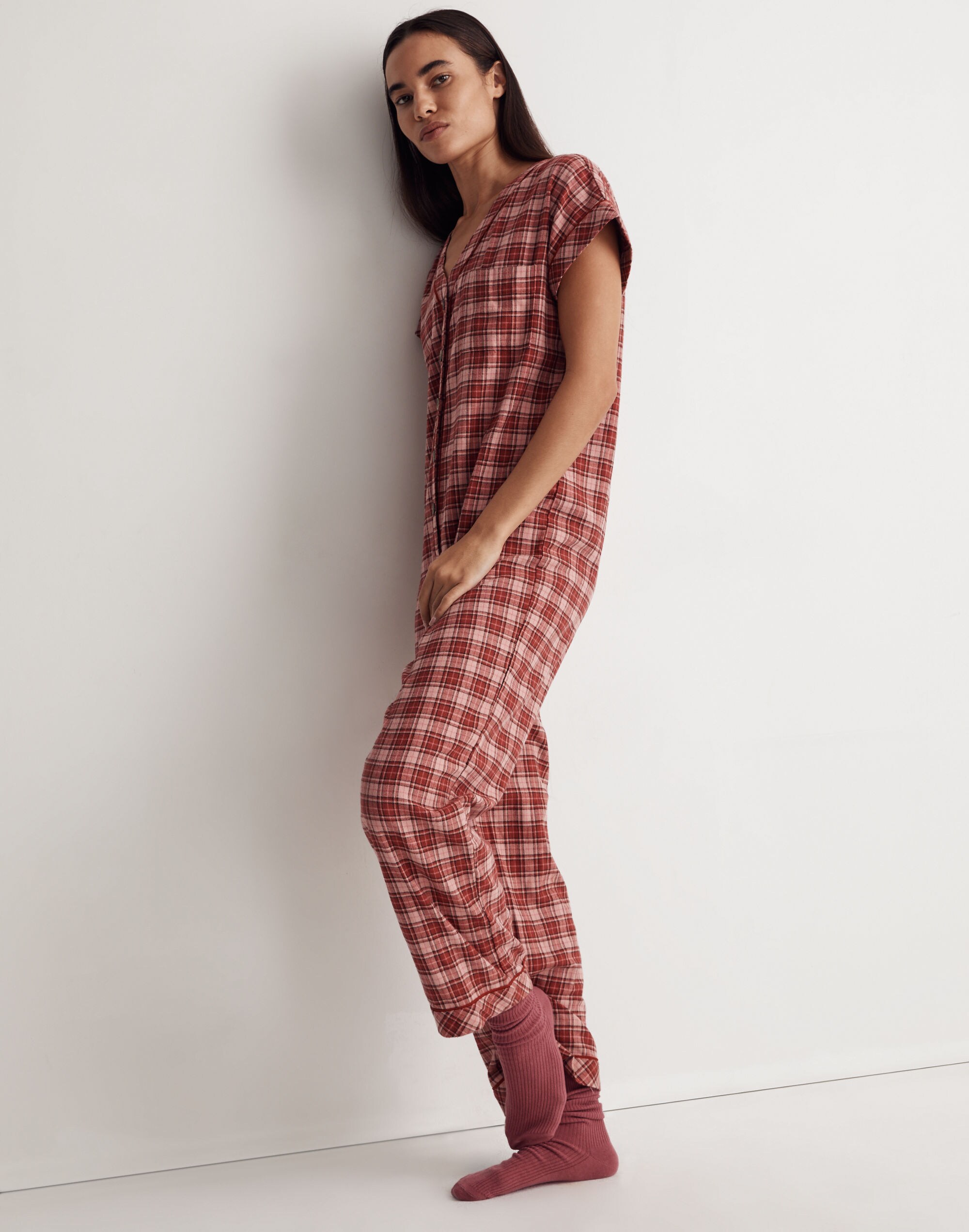 Flannel Bedtime One-Piece Pajamas in Nordway Plaid