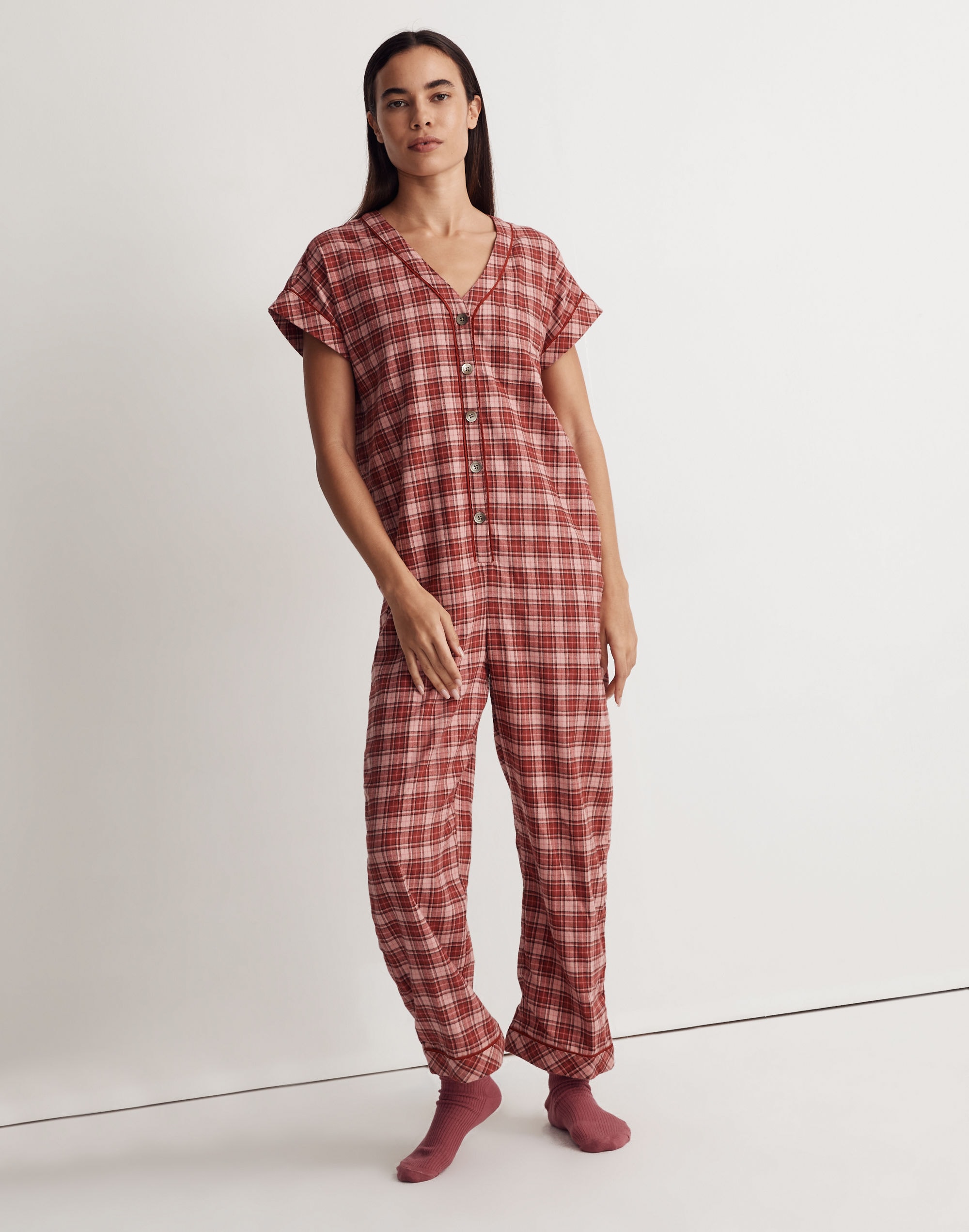 Flannel Bedtime One-Piece Pajamas in Nordway Plaid