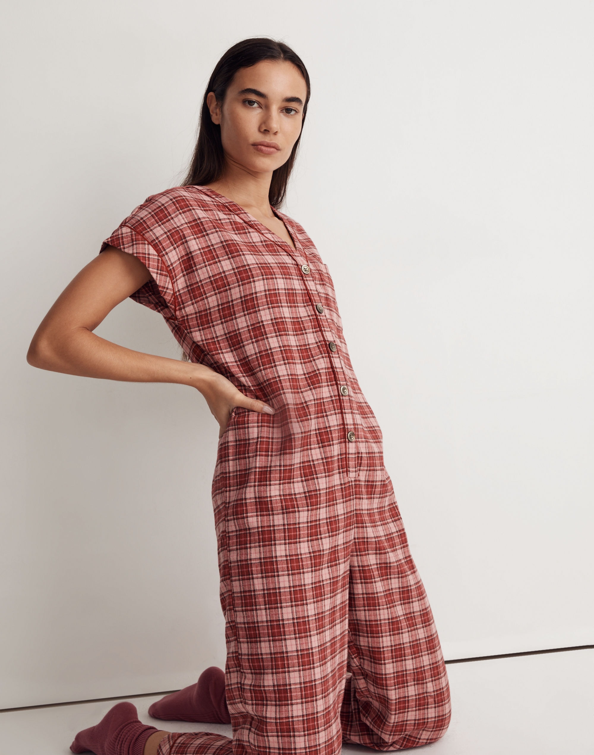 Flannel Bedtime One-Piece Pajamas in Nordway Plaid