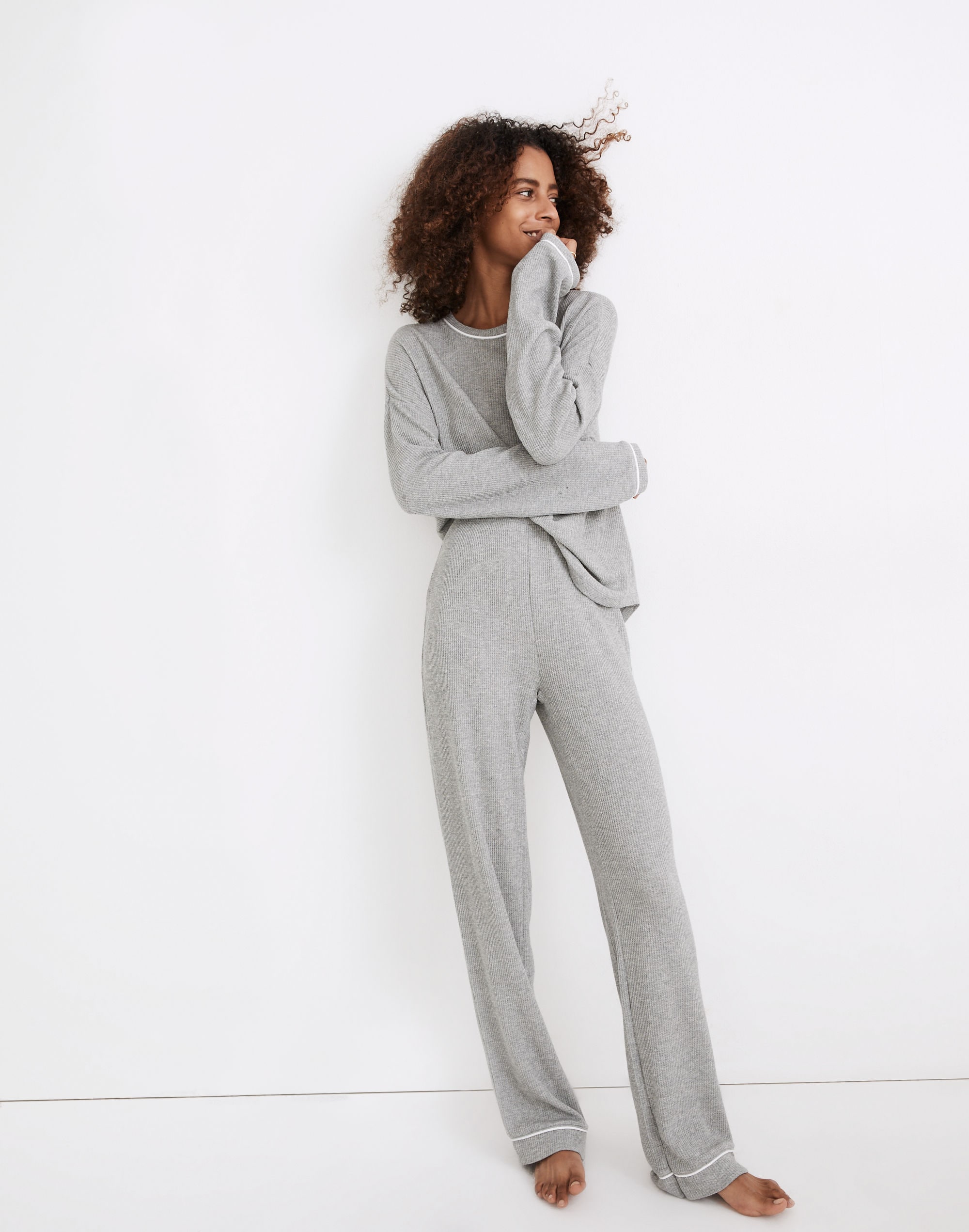 Piped Waffle Knit Pajama Set