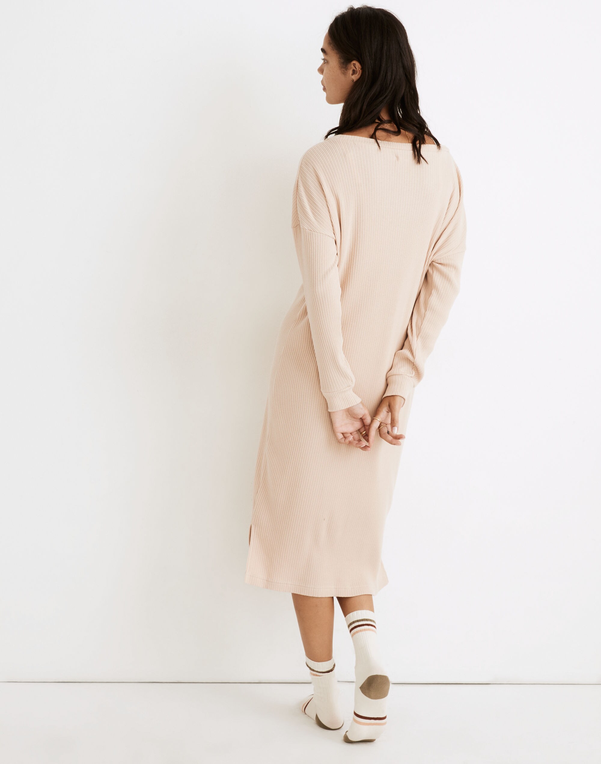 Ribbed Knit Henley Maxi Pajama Dress