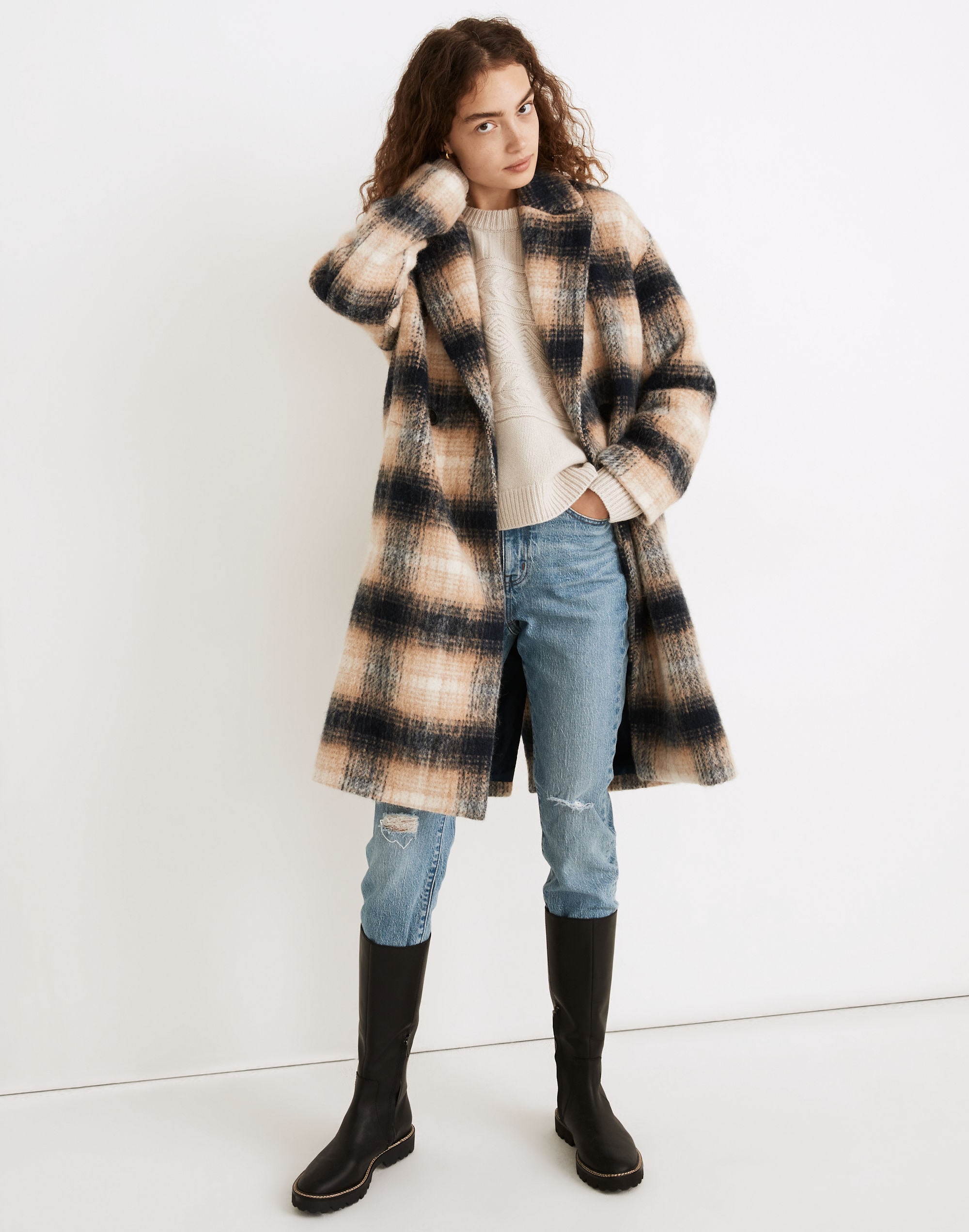 courton cocoon coat in plaid