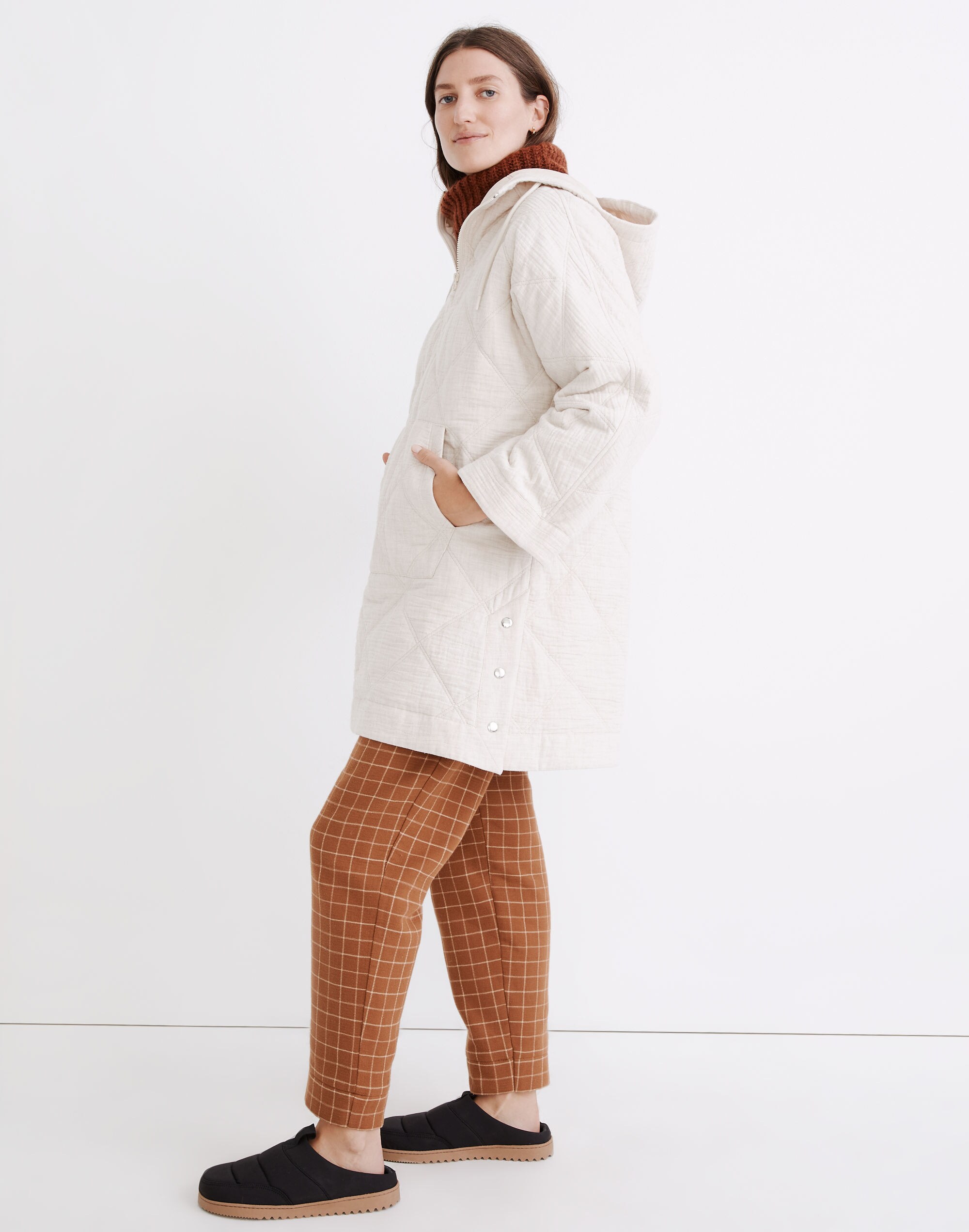 Quilted Hoodie Popover Jacket