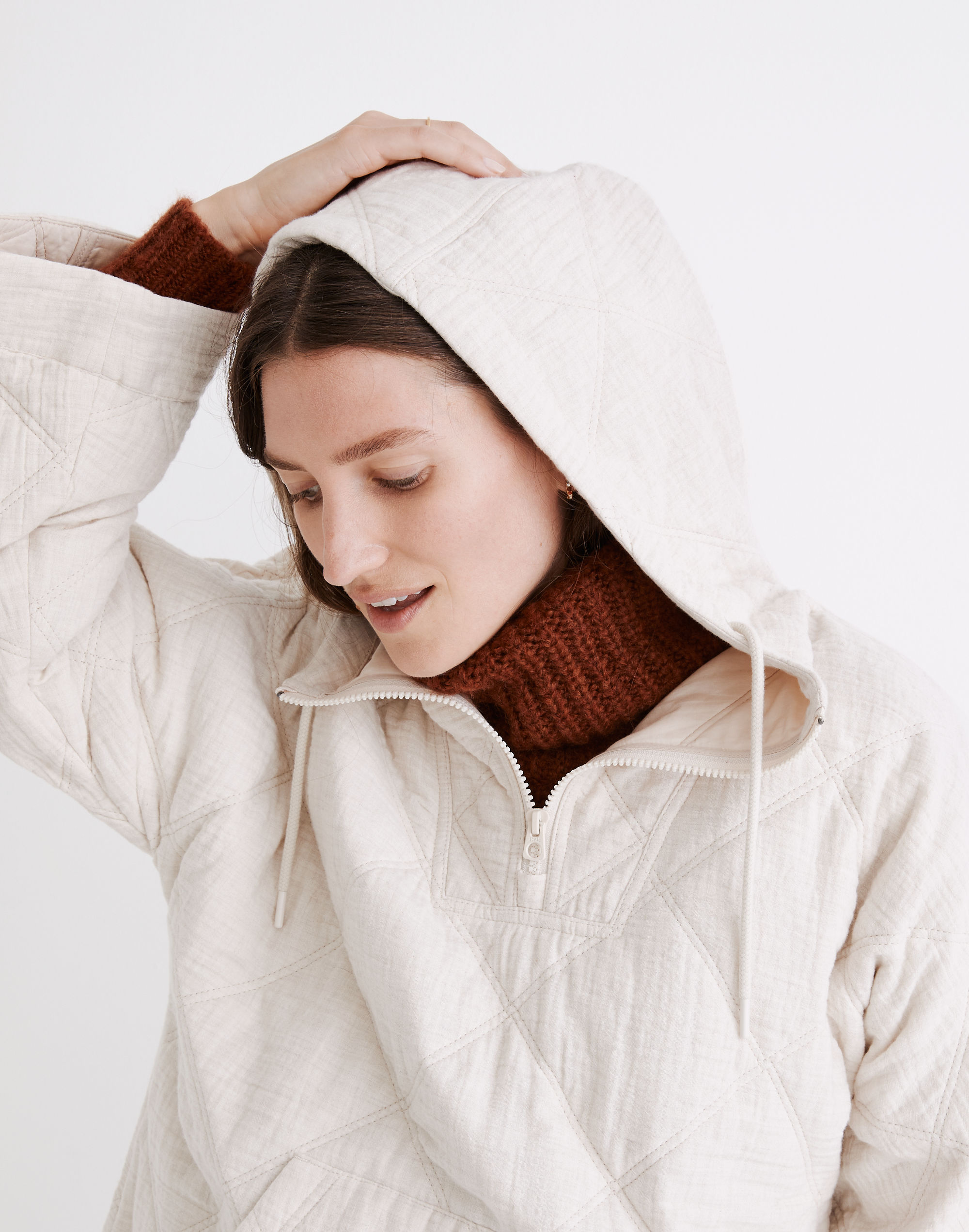 Quilted Hoodie Popover Jacket