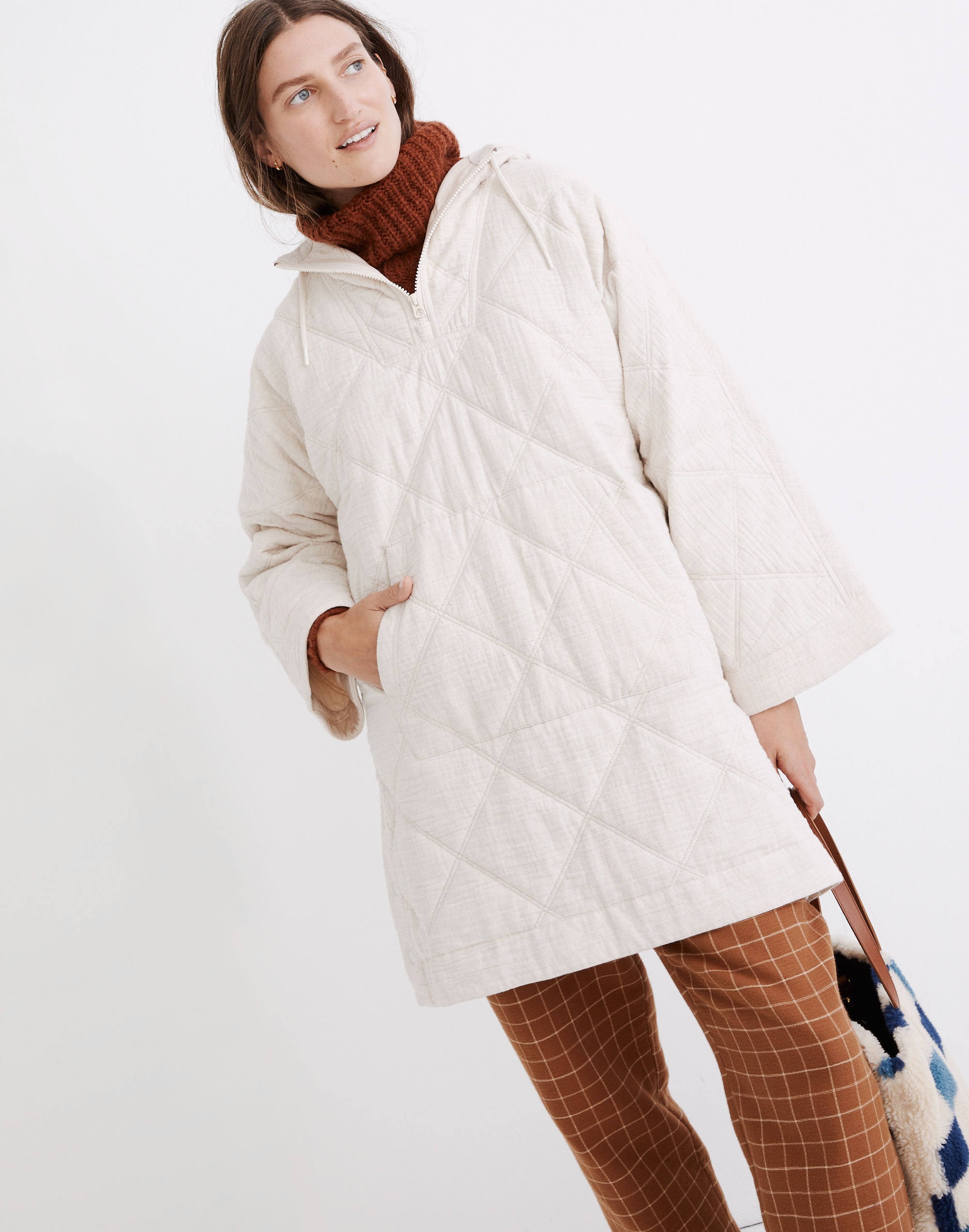 Quilted Hoodie Popover Jacket