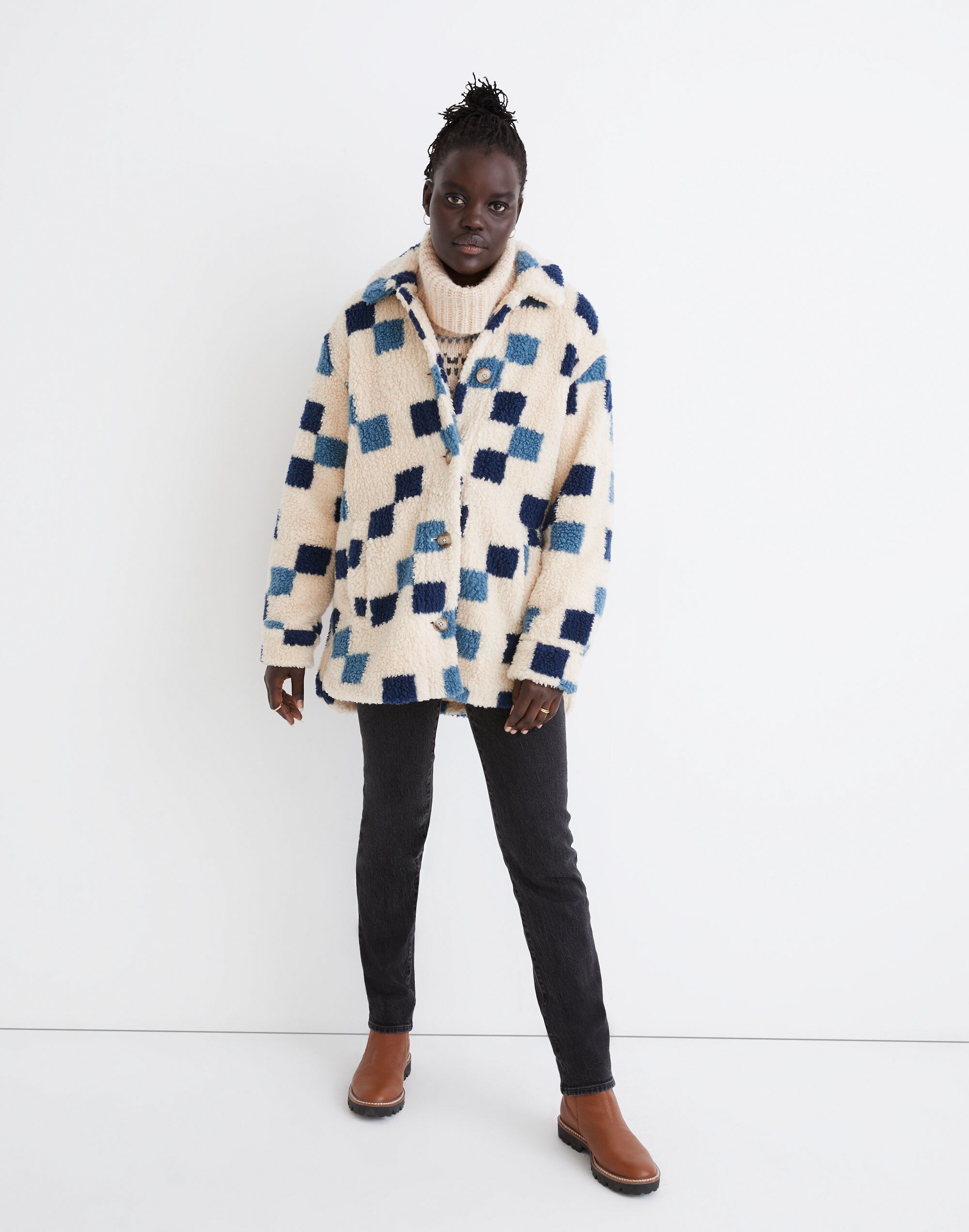 (Re)sourced Sherpa Belrose Shirt-Jacket in Checkerboard