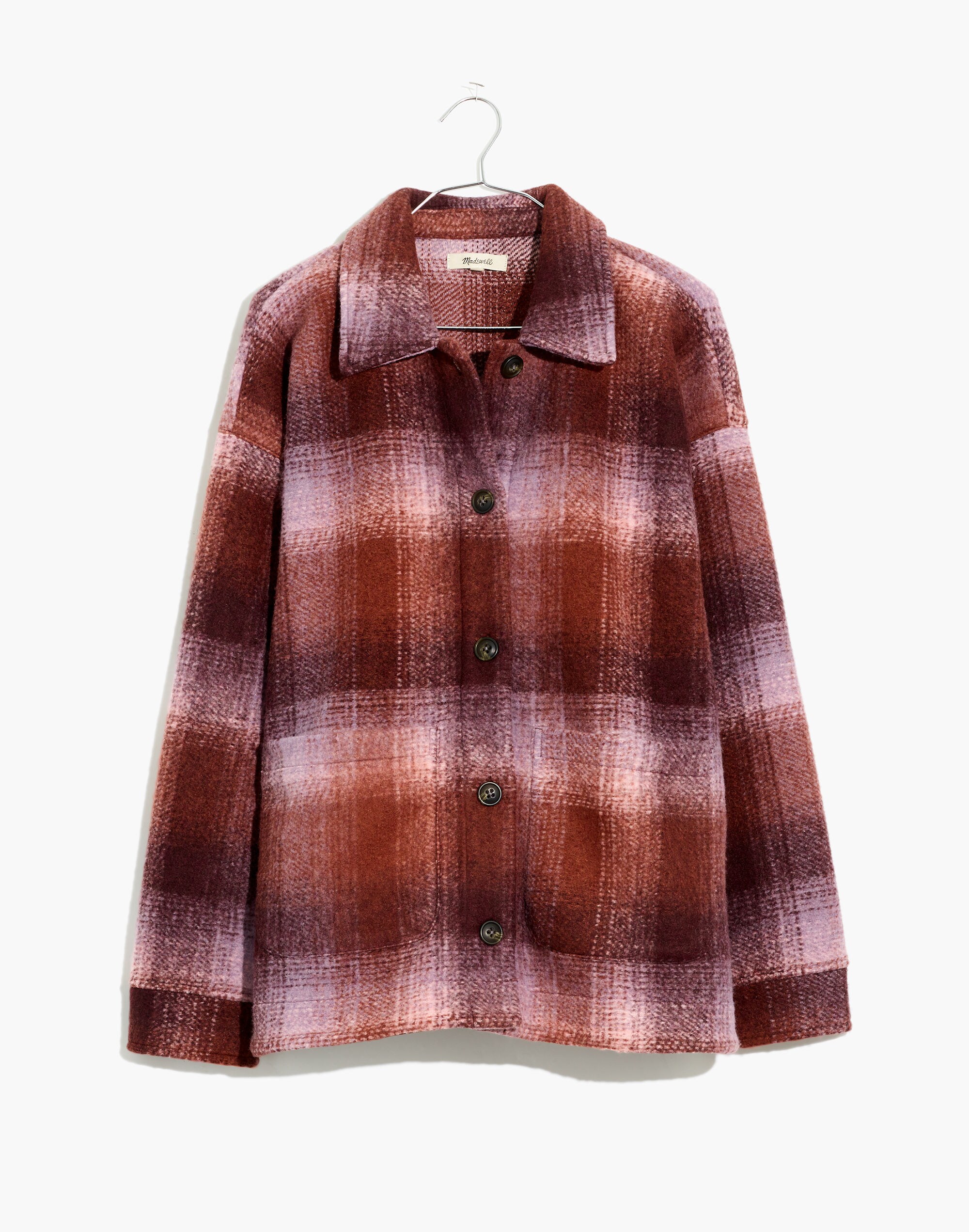 Brushed Plaid Knit Shirt Jacket