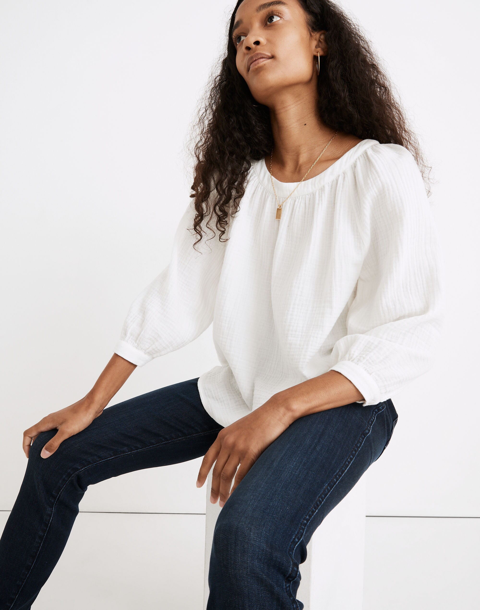 Lightspun Wide-Neck Cuffed-Sleeve Top