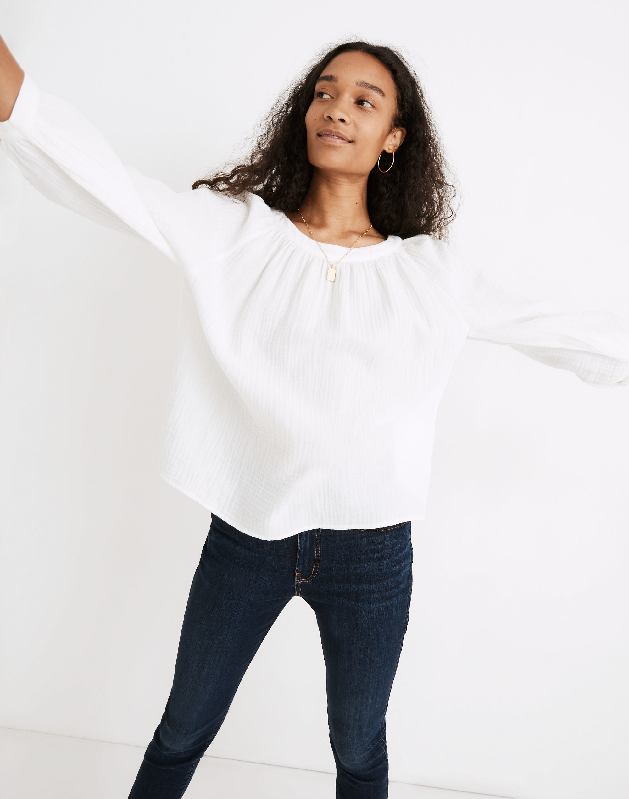 Lightspun Wide-Neck Cuffed-Sleeve Top