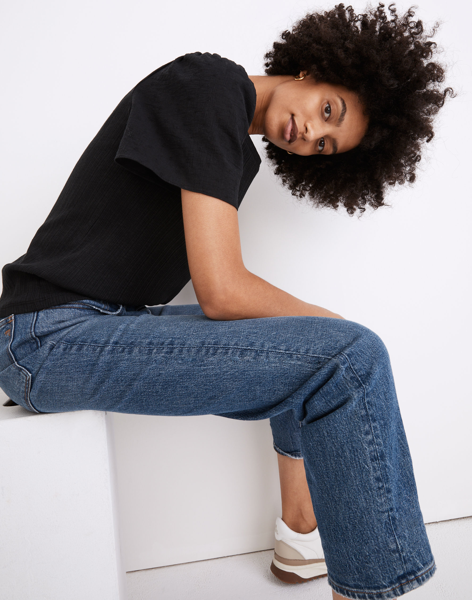 Flutter-Sleeve Weavemix Ribbed Top