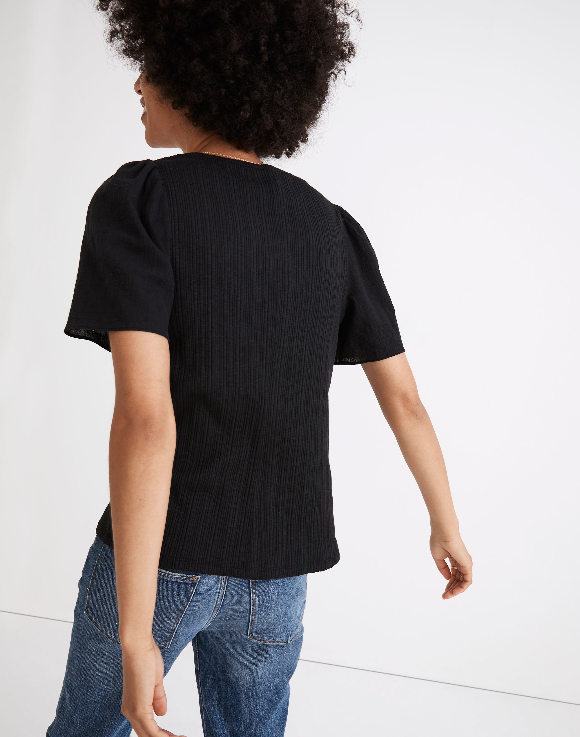 Flutter-Sleeve Weavemix Ribbed Top
