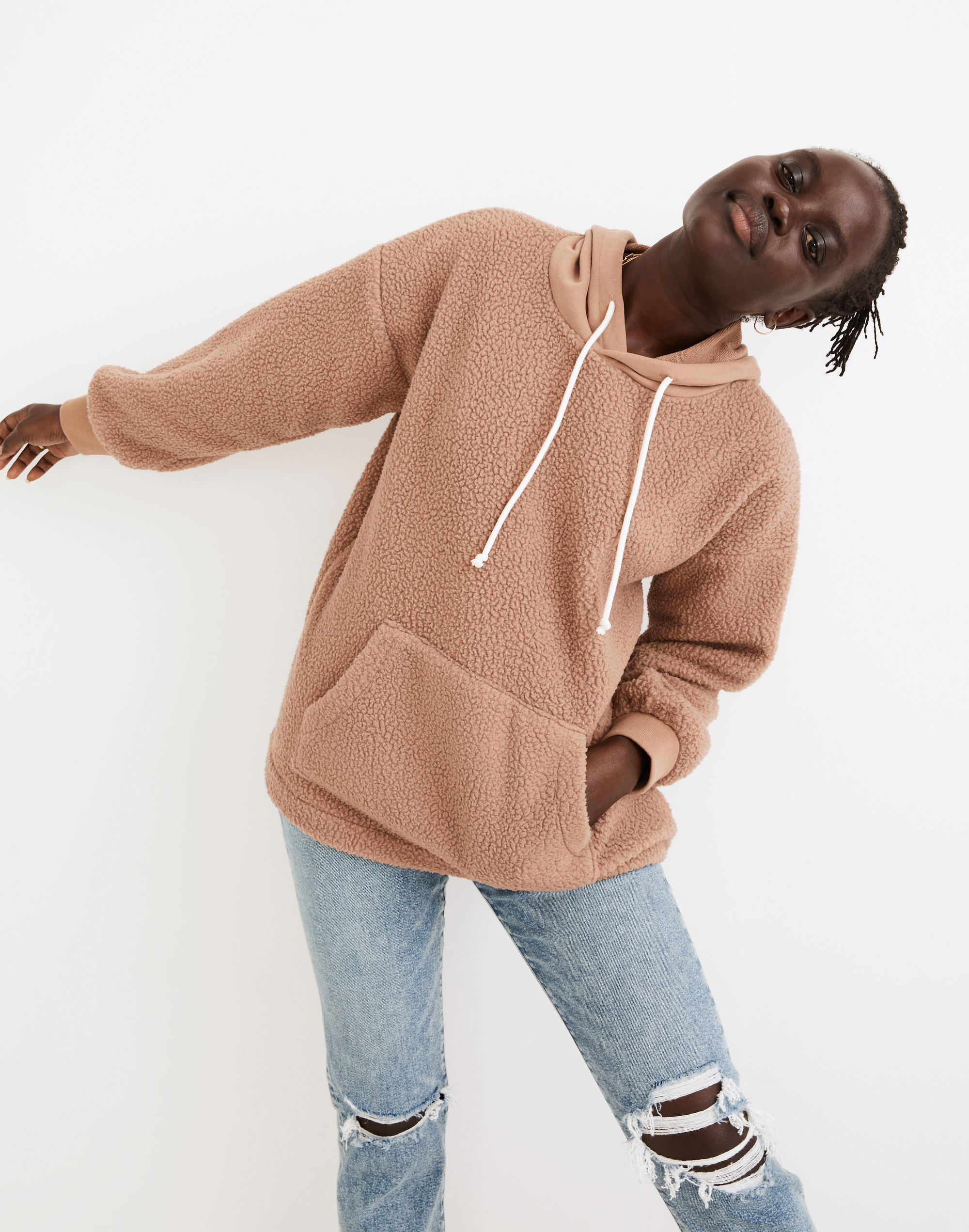 (re)sourced fleece bubble-sleeve hoodie sweatshirt