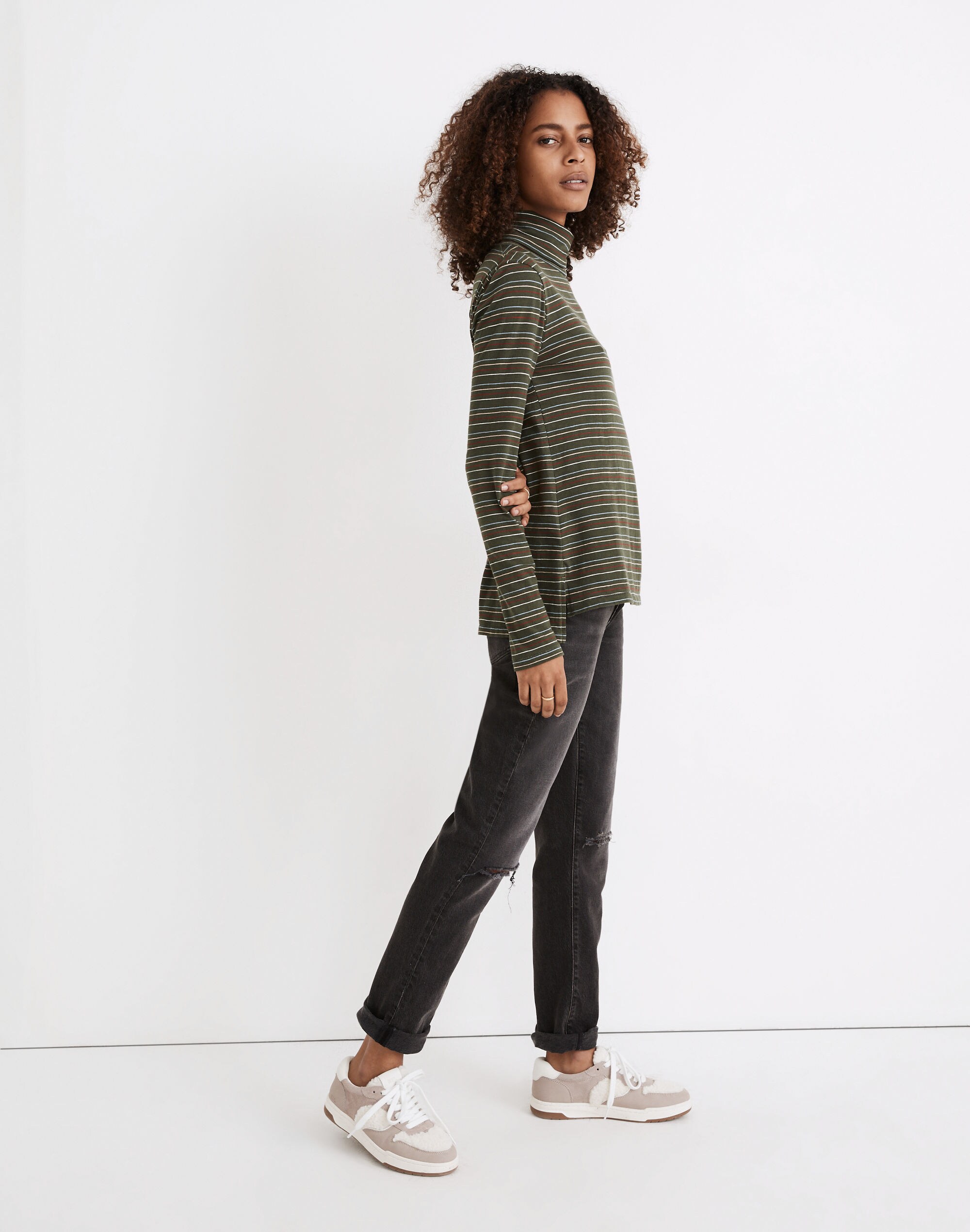 Whisper Cotton Turtleneck in Ivorton Stripe