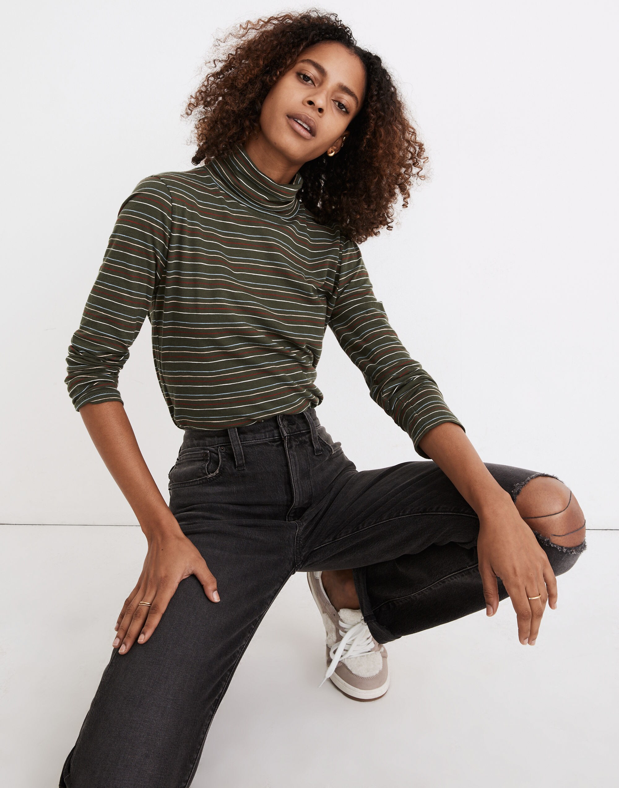 Whisper Cotton Turtleneck in Ivorton Stripe