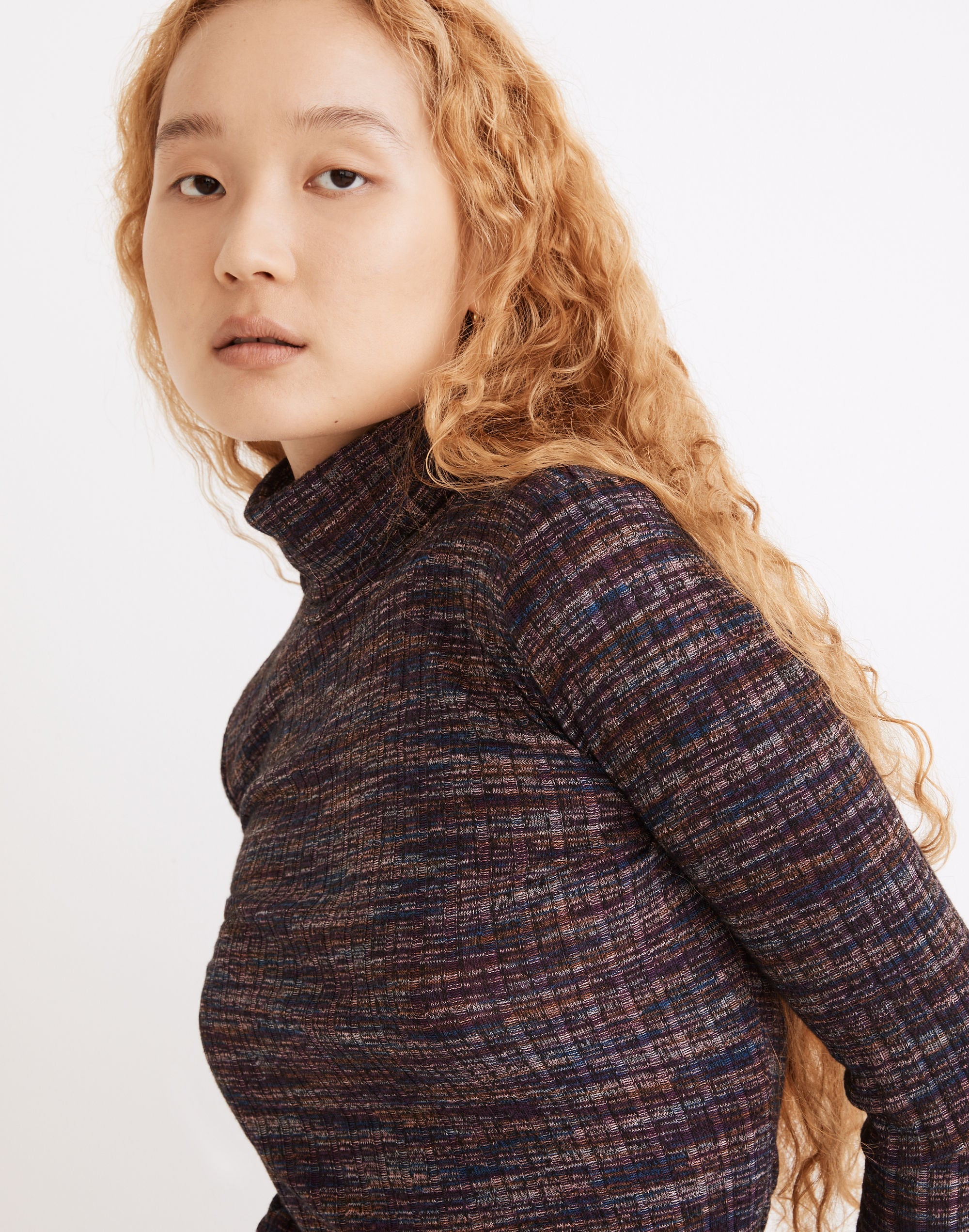 Space-Dyed Ribbed Turtleneck Top