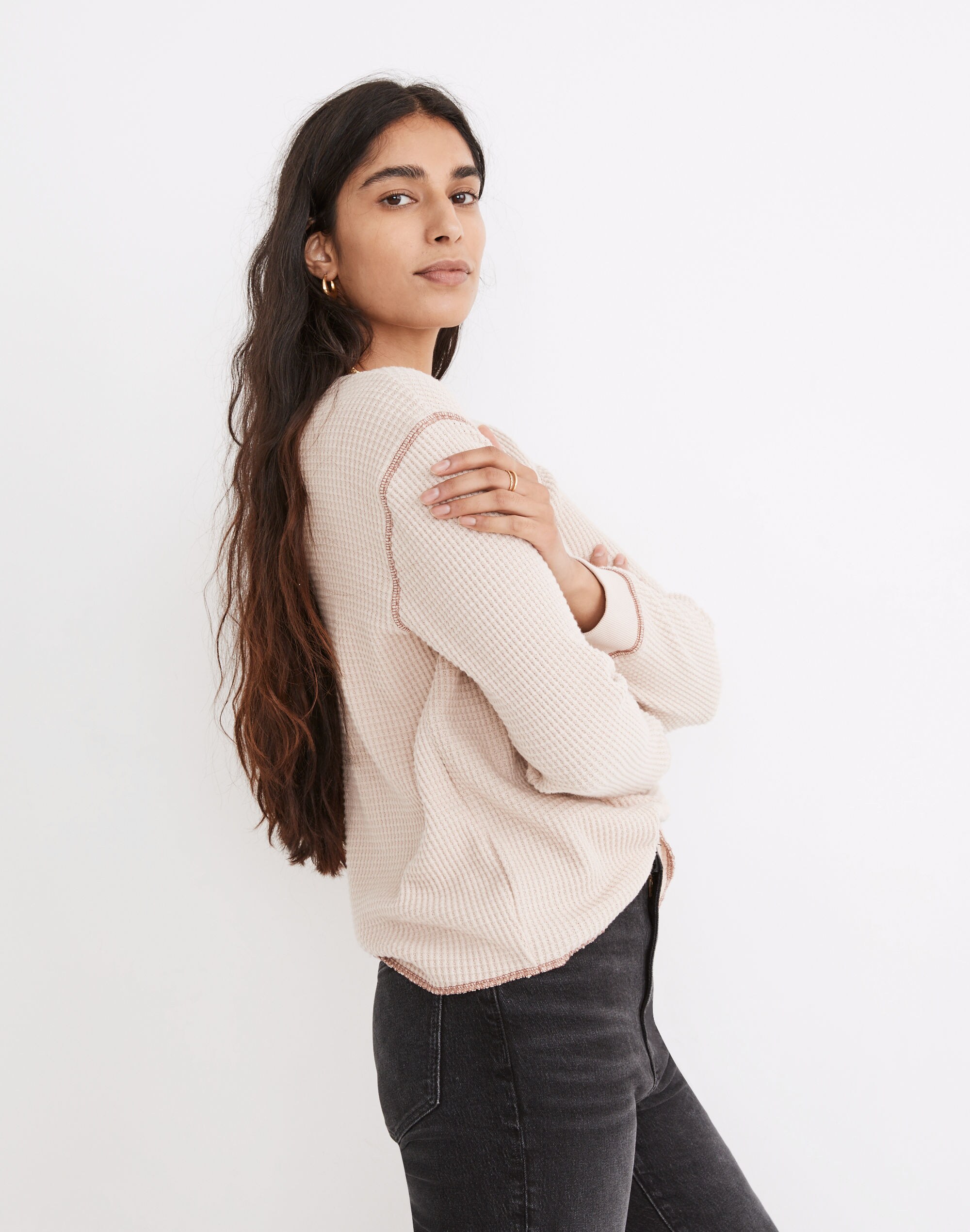 Waffle Split-Neck Crop Tee
