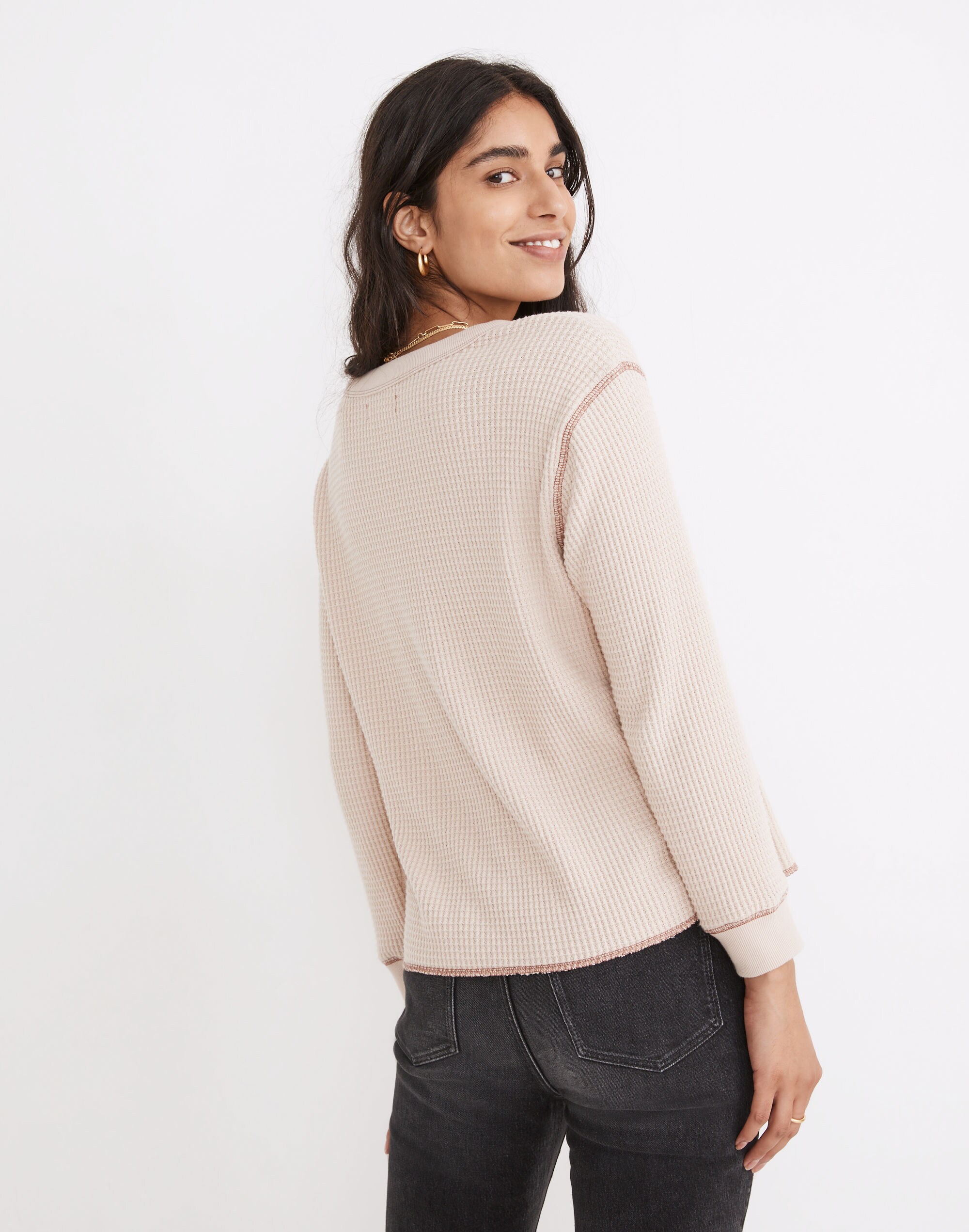 Waffle Split-Neck Crop Tee