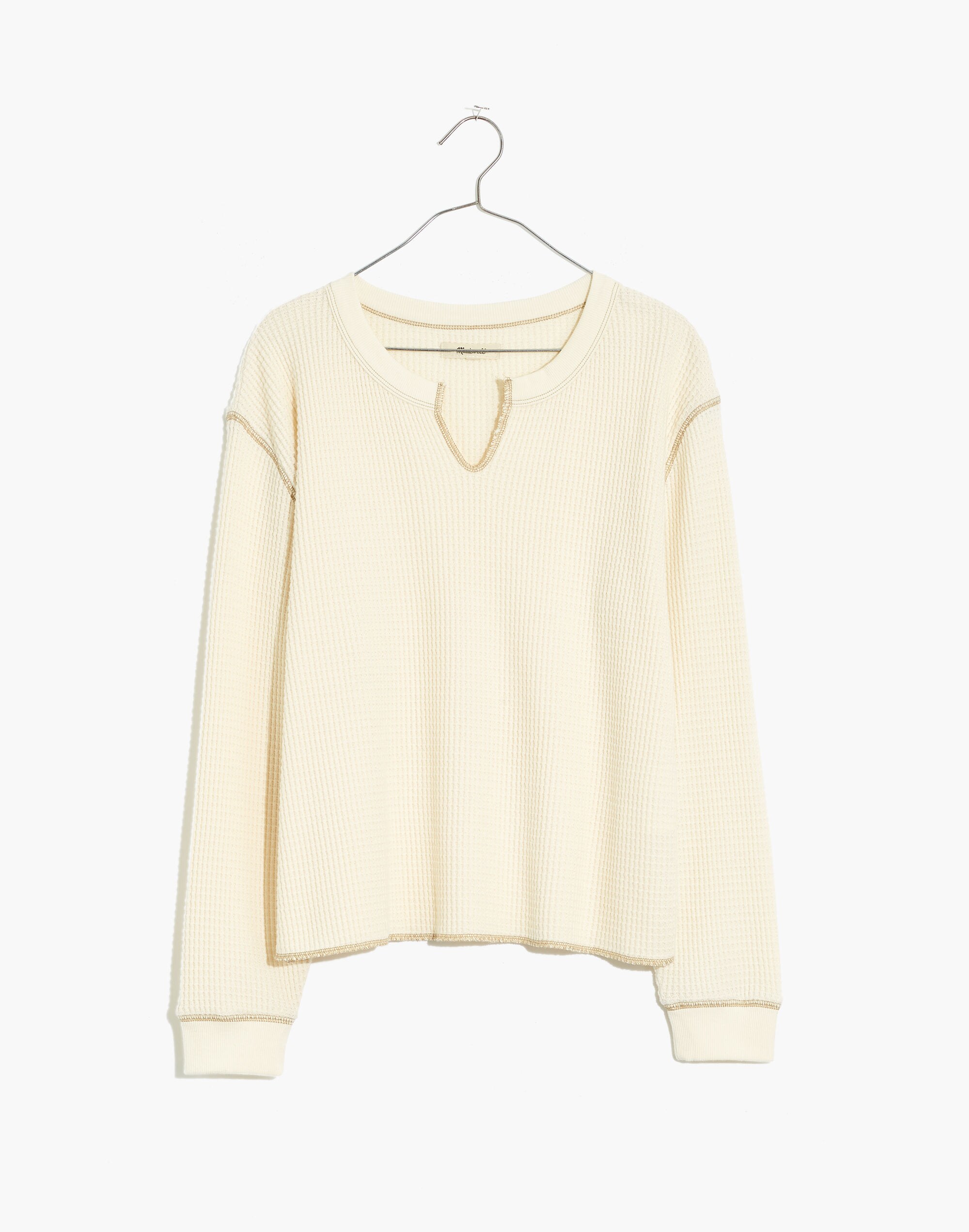 Waffle Split-Neck Crop Tee
