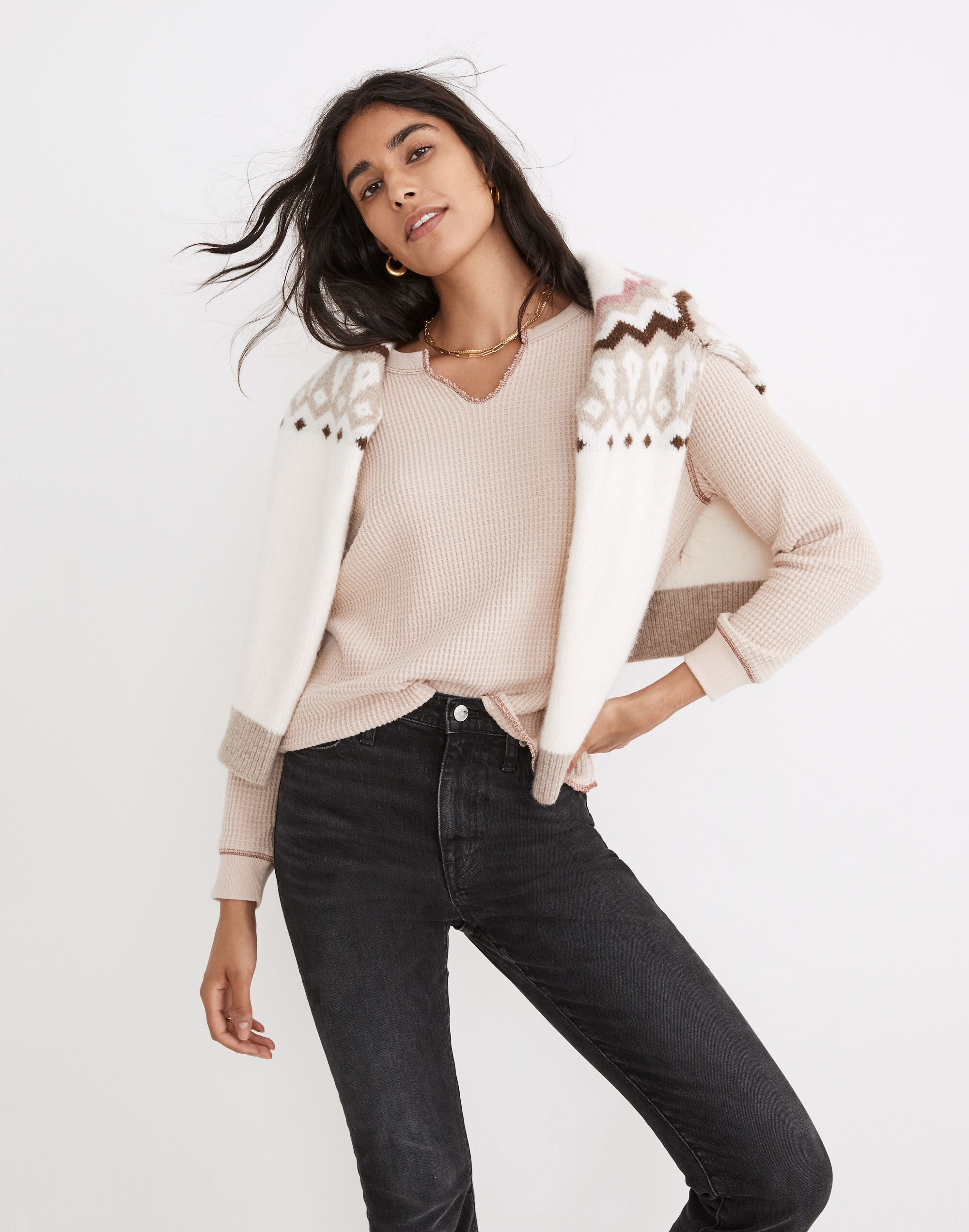 Waffle Split-Neck Crop Tee