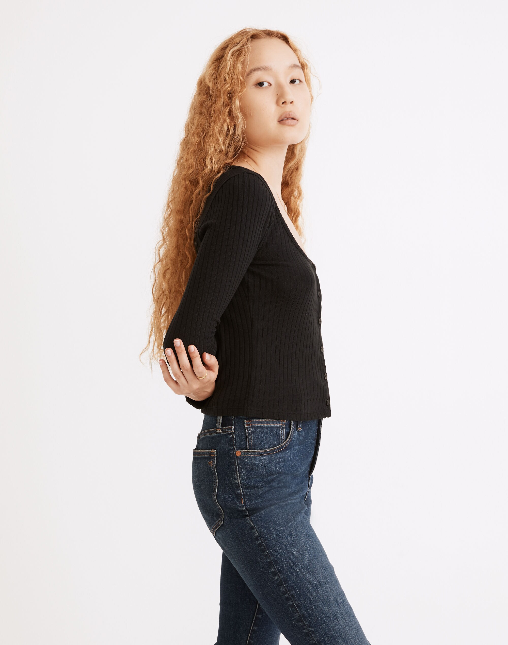 Ribbed Cardigan Crop Tee