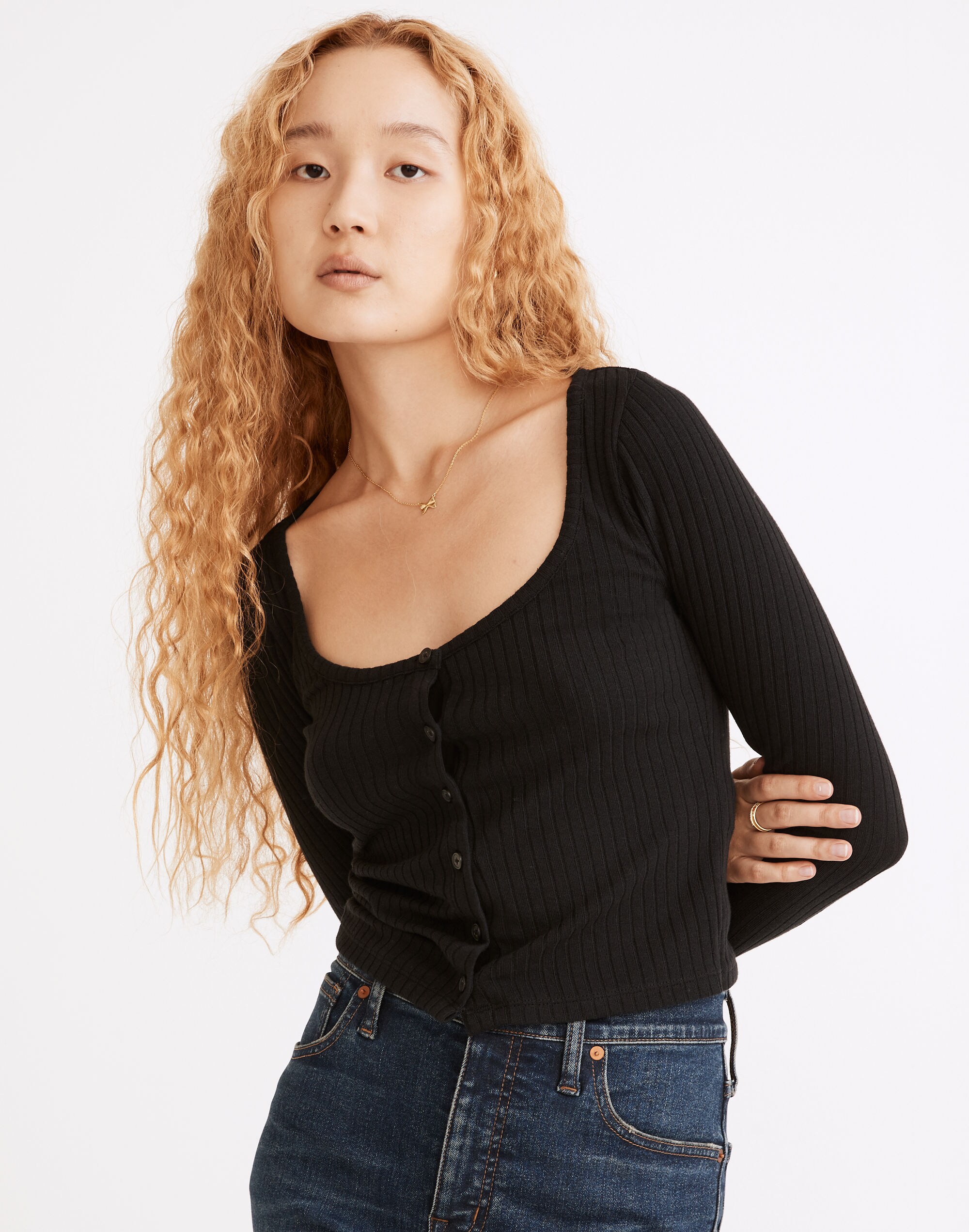 Ribbed Cardigan Crop Tee