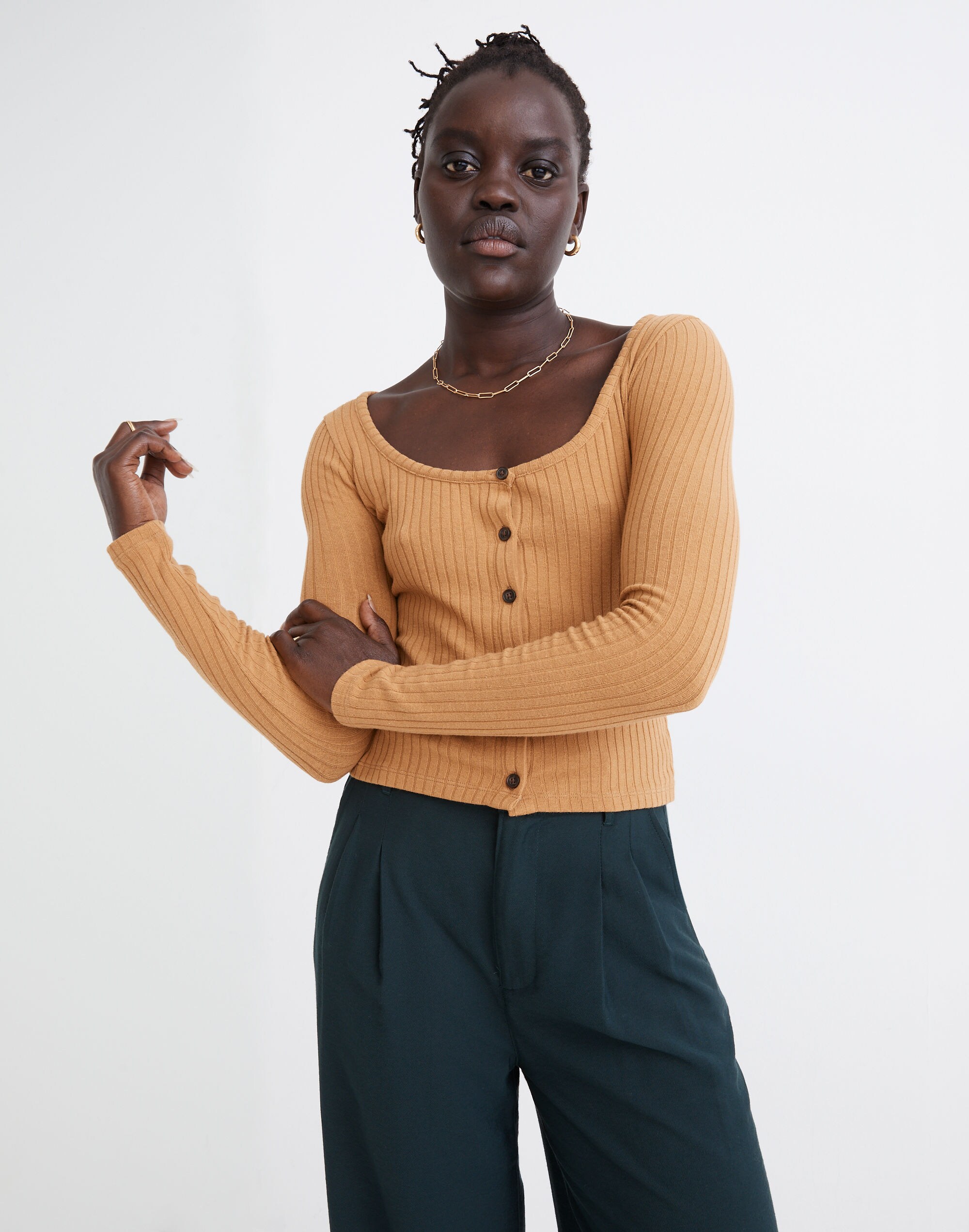 Ribbed Cardigan Crop Tee