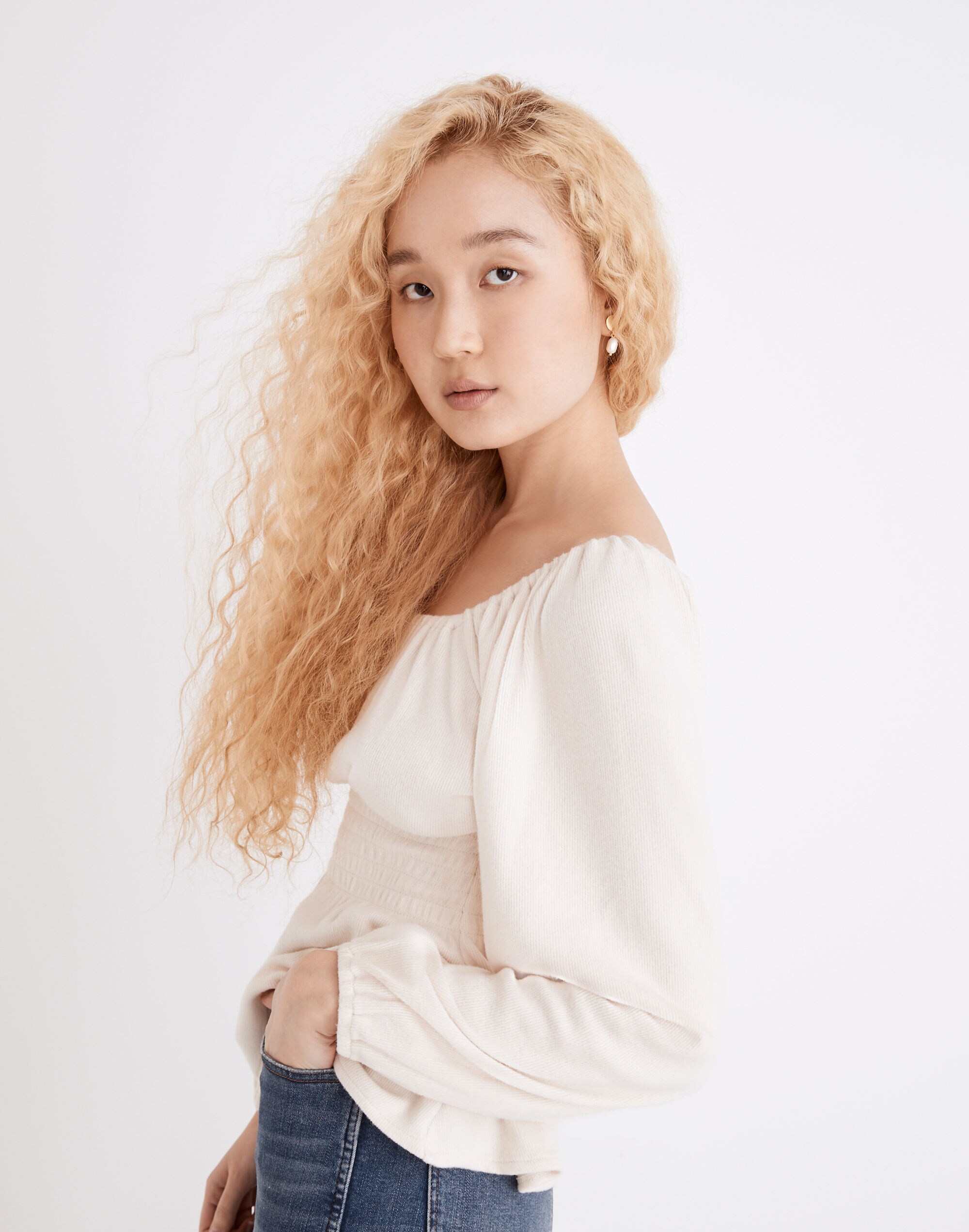 Plush Square-Neck Smocked Top