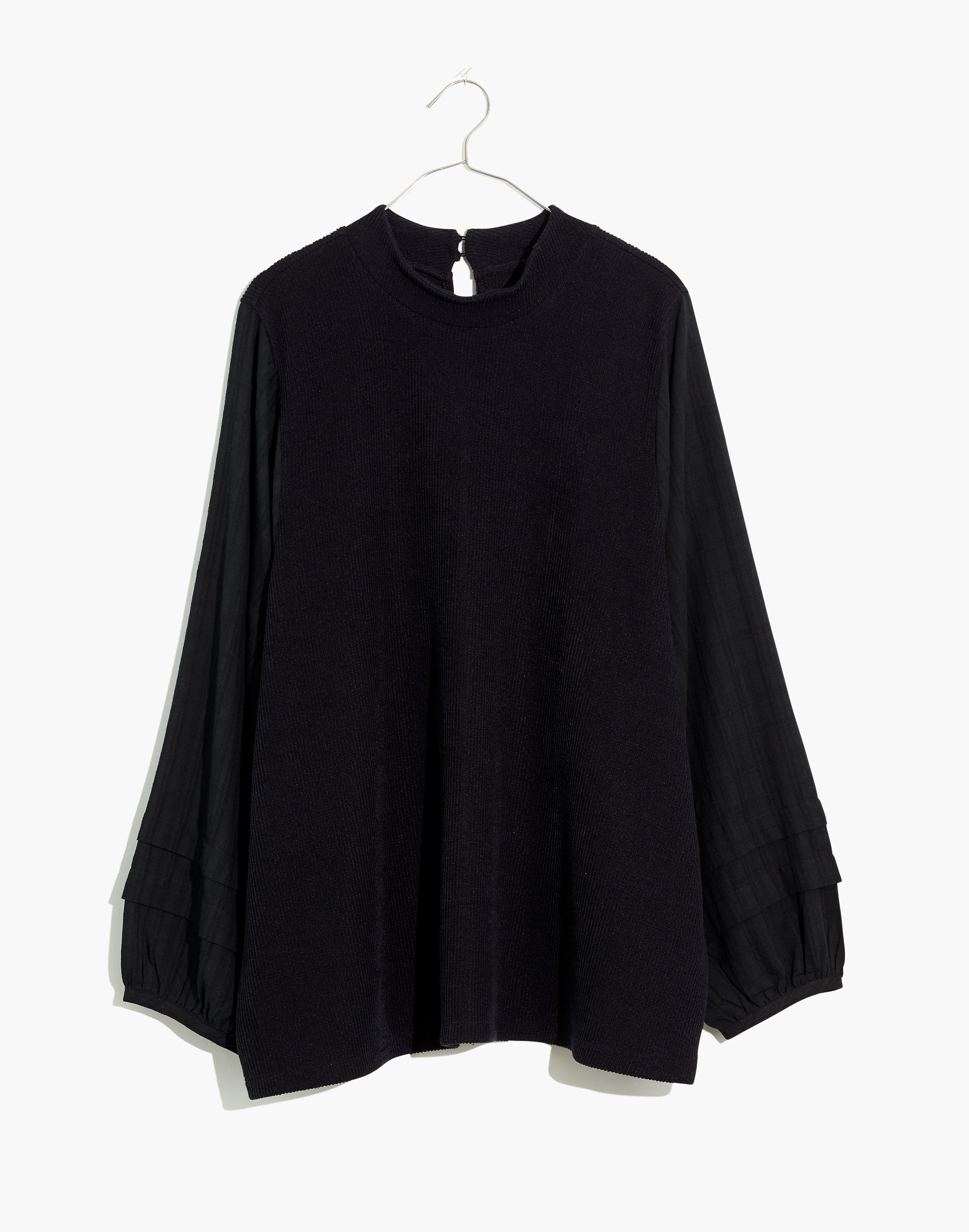 Weavemix Mockneck Bubble-Sleeve Top