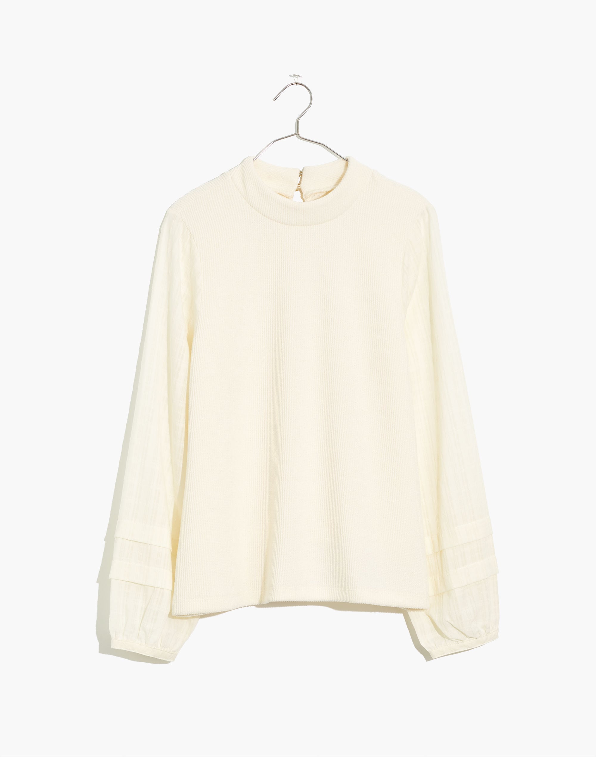 Weavemix Mockneck Bubble-Sleeve Top