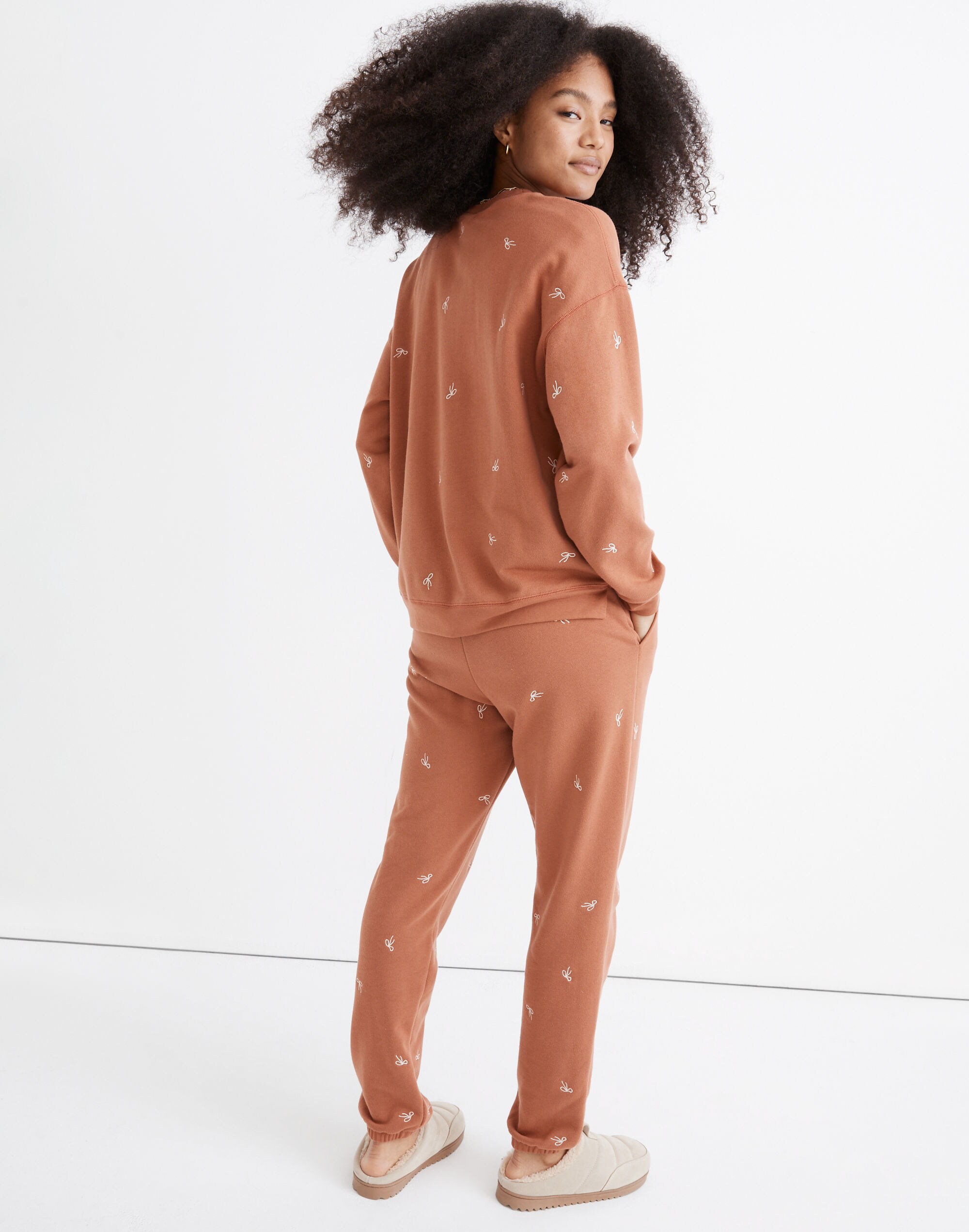 Bow Embroidered Double-Crewneck Sweatshirt