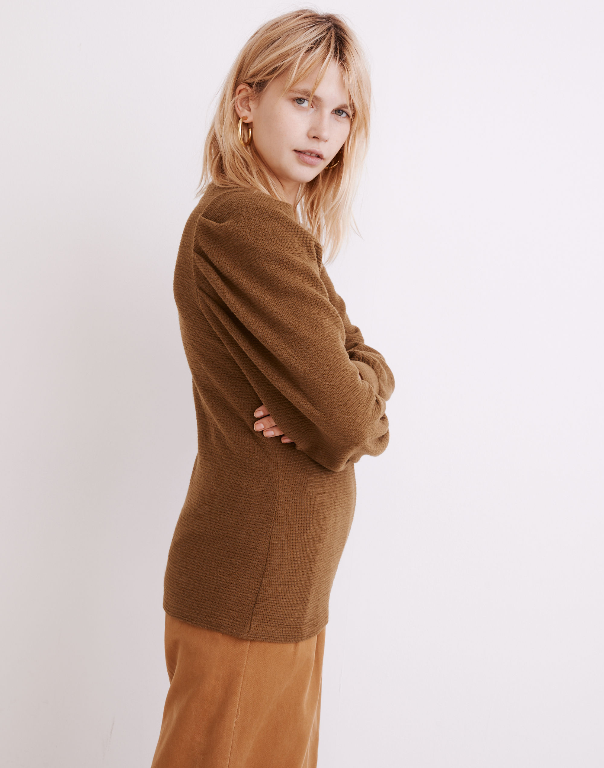 Pleated Statement-Sleeve Top