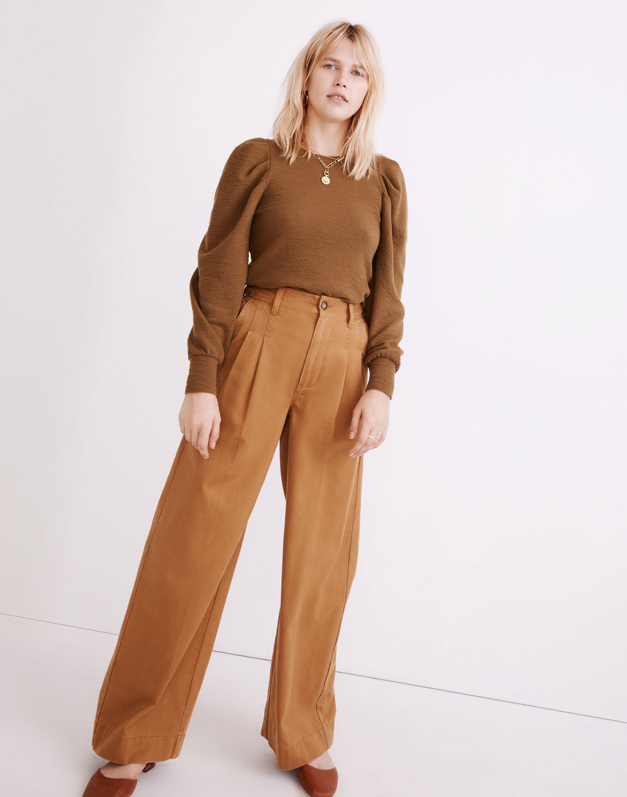 Pleated Statement-Sleeve Top