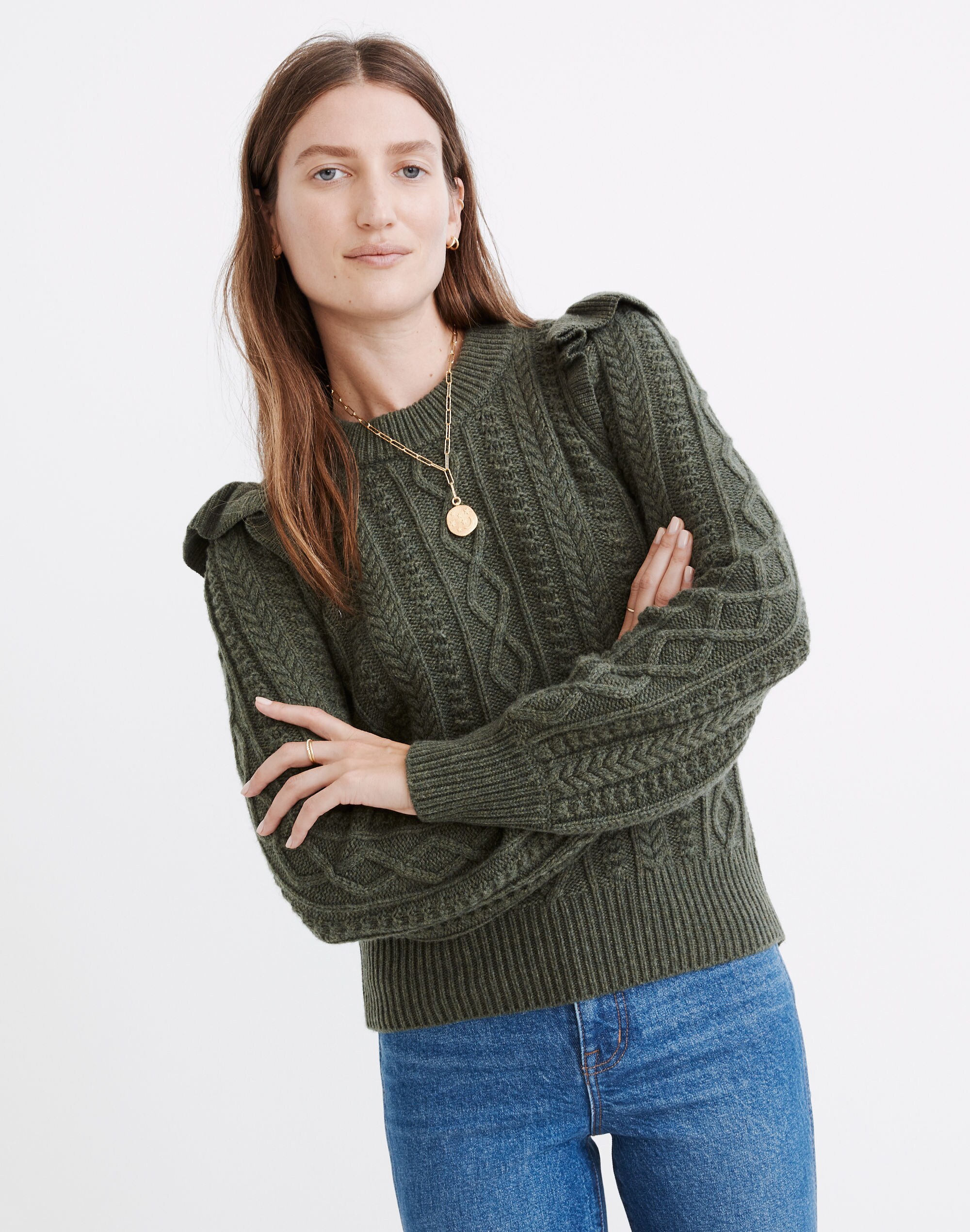 Hollydene Ruffle-Shoulder Pullover Sweater
