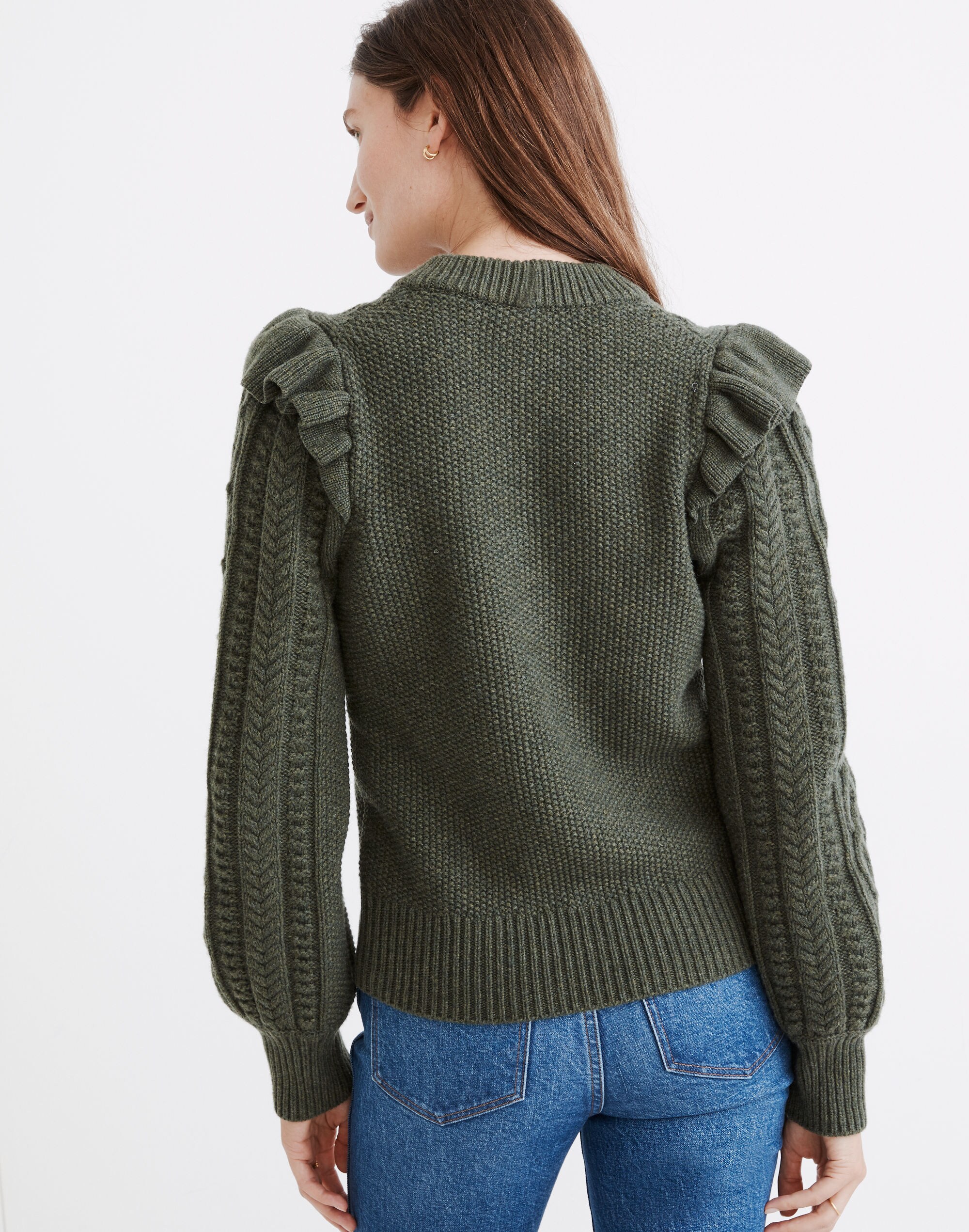 Hollydene Ruffle-Shoulder Pullover Sweater