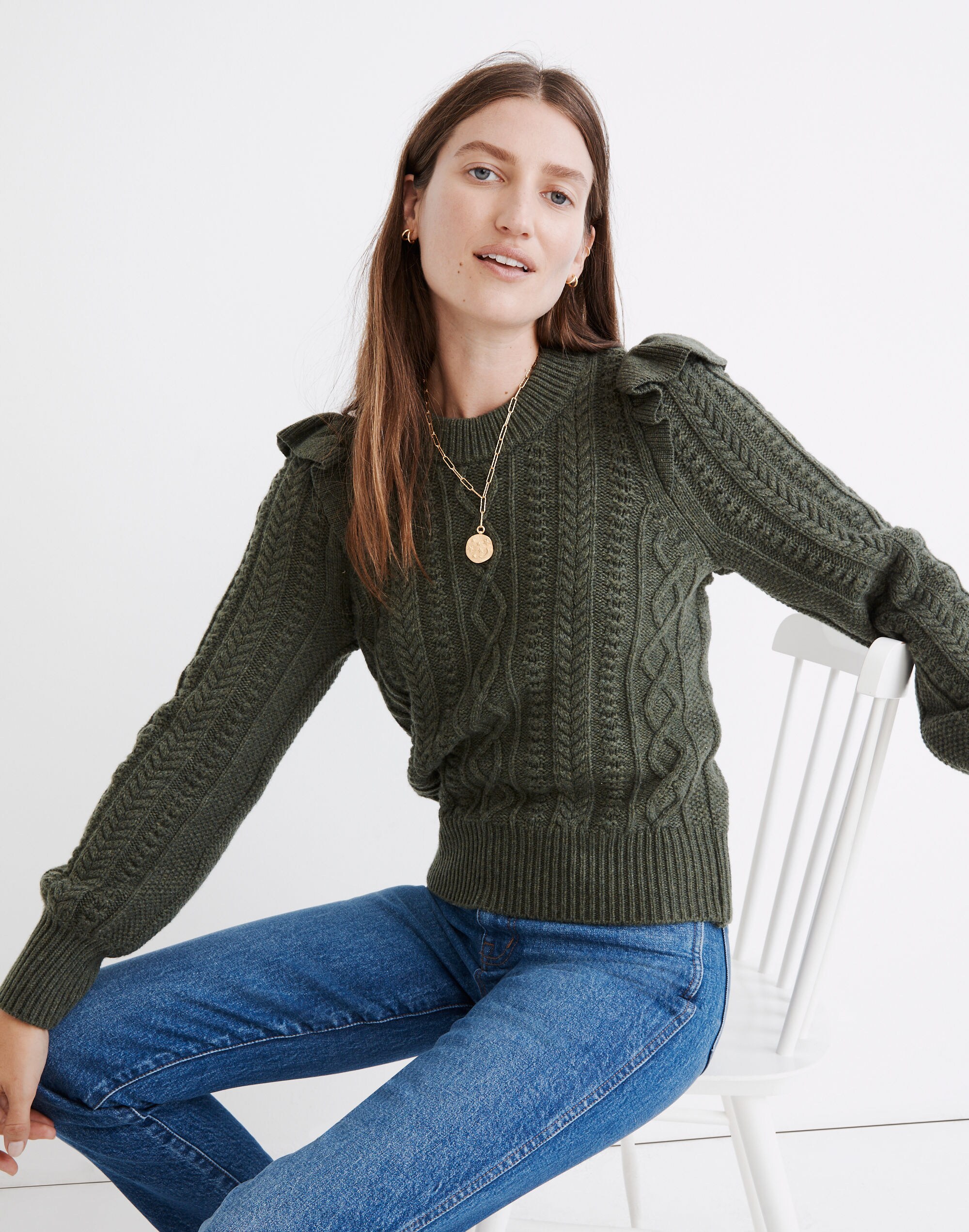 Hollydene Ruffle-Shoulder Pullover Sweater