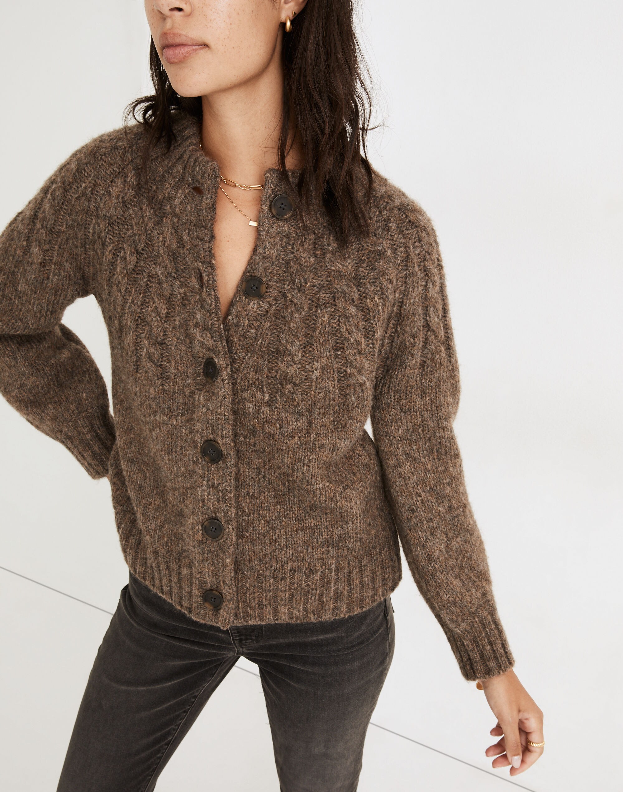 Harwood Cableknit Mockneck Cardigan Sweater