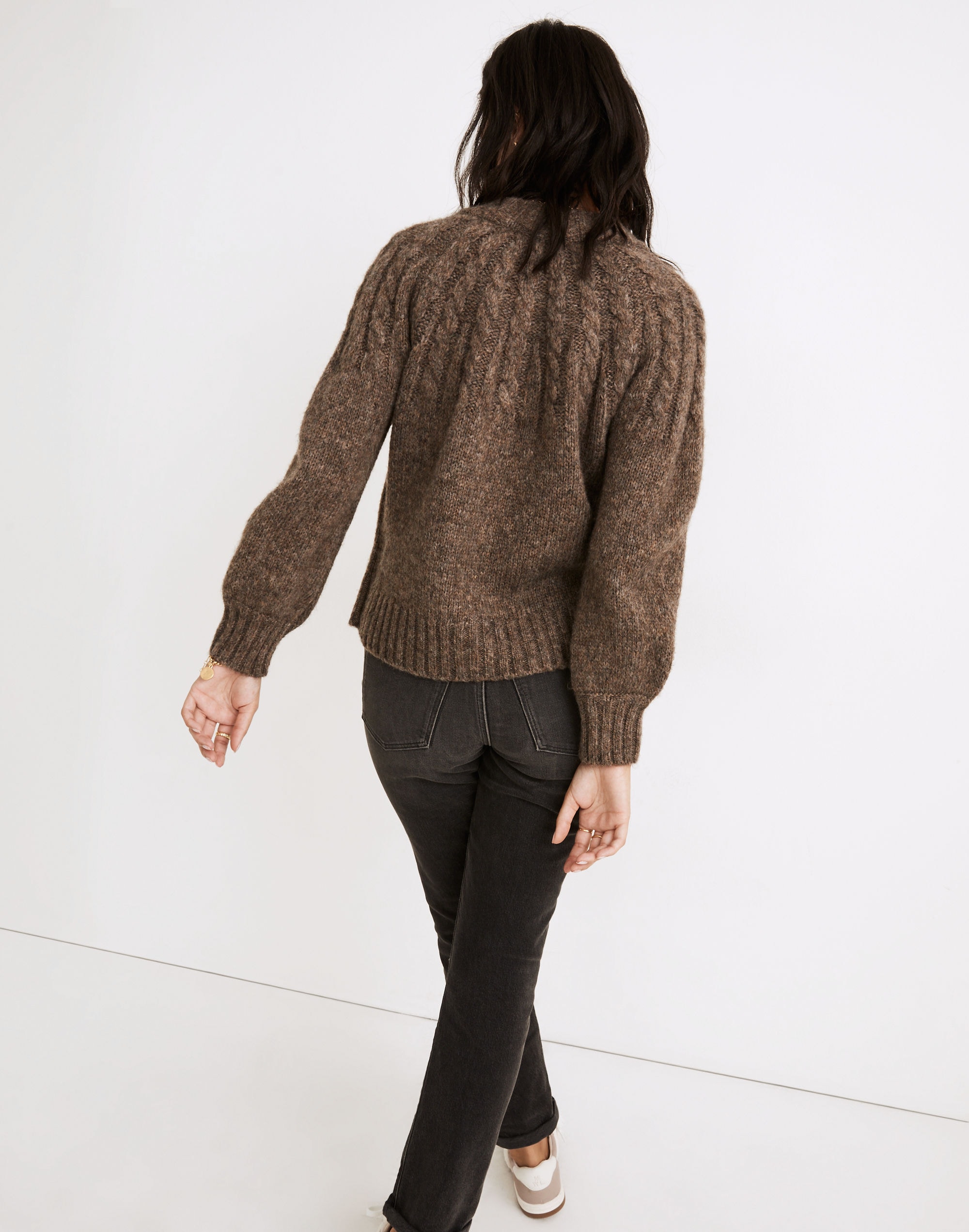 Harwood Cableknit Mockneck Cardigan Sweater