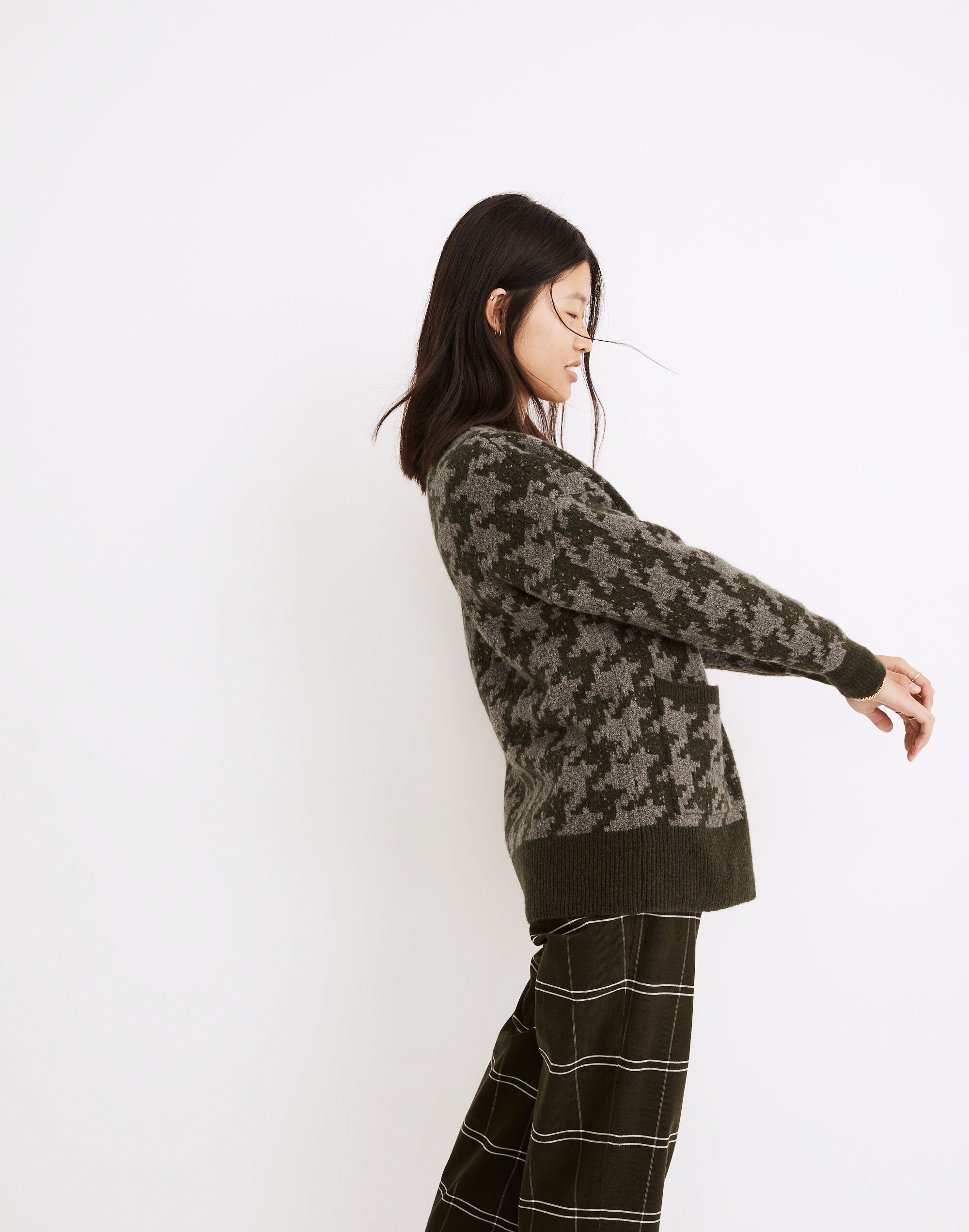 Allston Double-Button Cardigan Sweater in Houndstooth