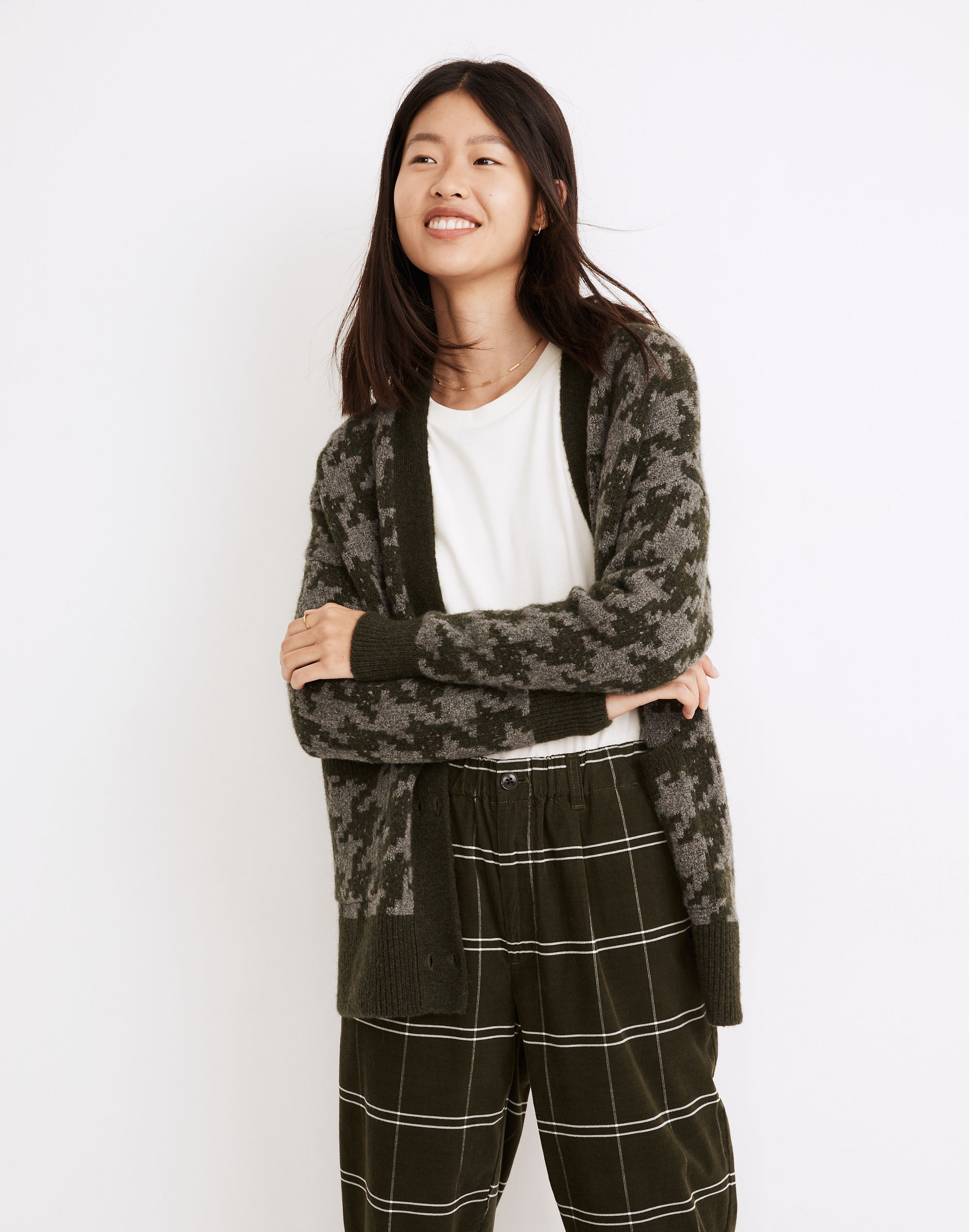 Allston Double-Button Cardigan Sweater in Houndstooth