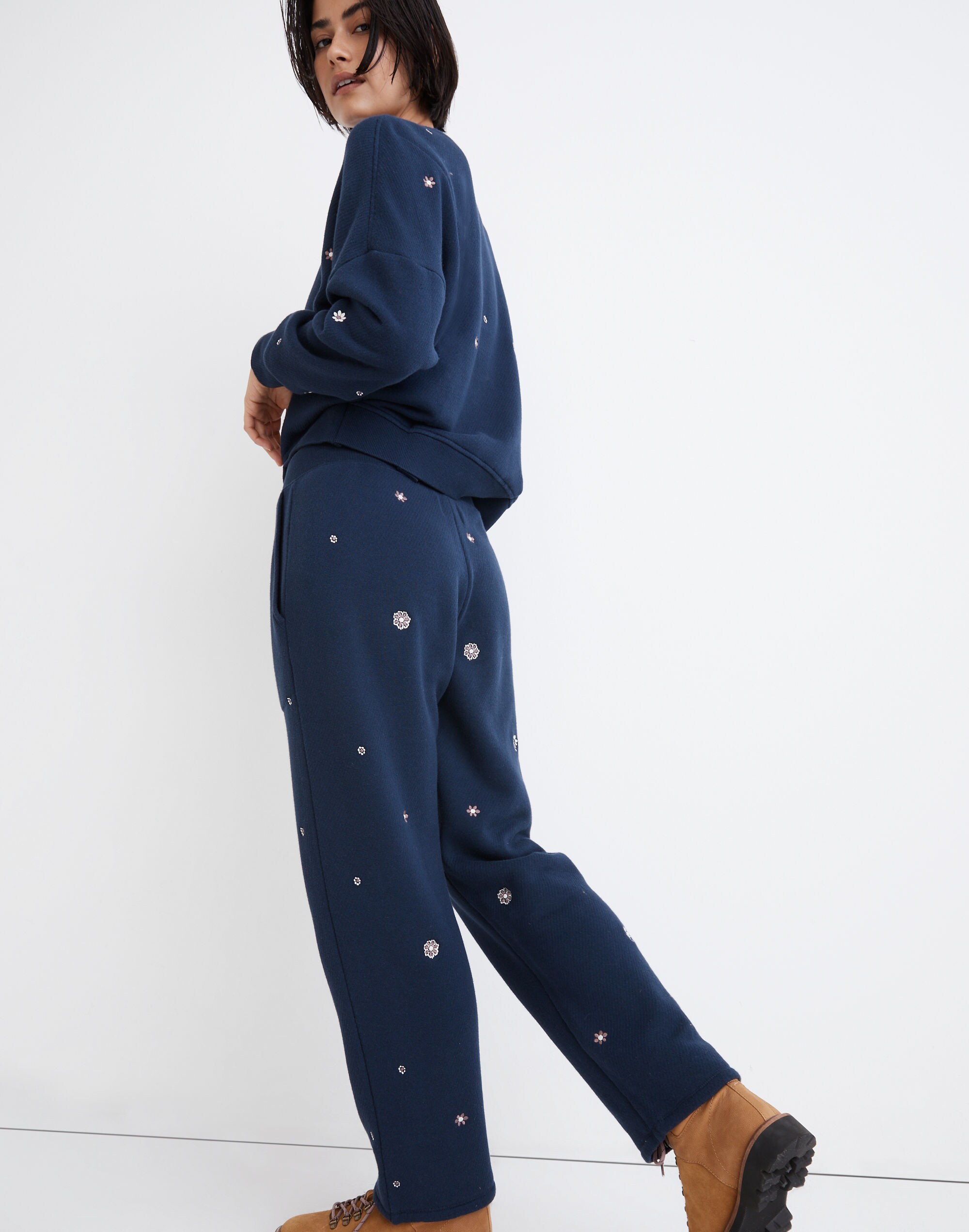 MWL Airyterry Floral Embroidered Tapered Sweatpants: Stitched-Pocket Edition