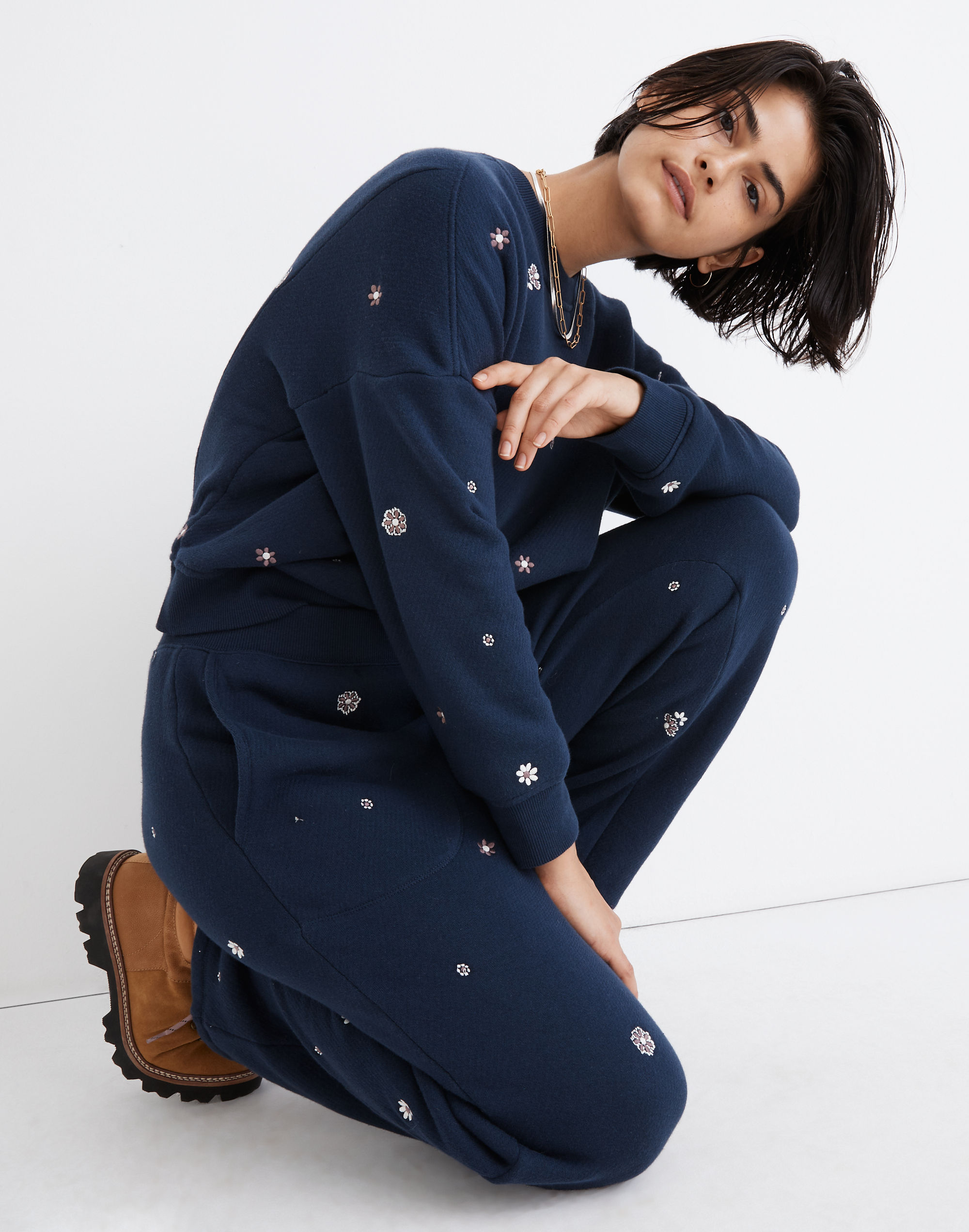 MWL Airyterry Floral Embroidered Tapered Sweatpants: Stitched-Pocket Edition