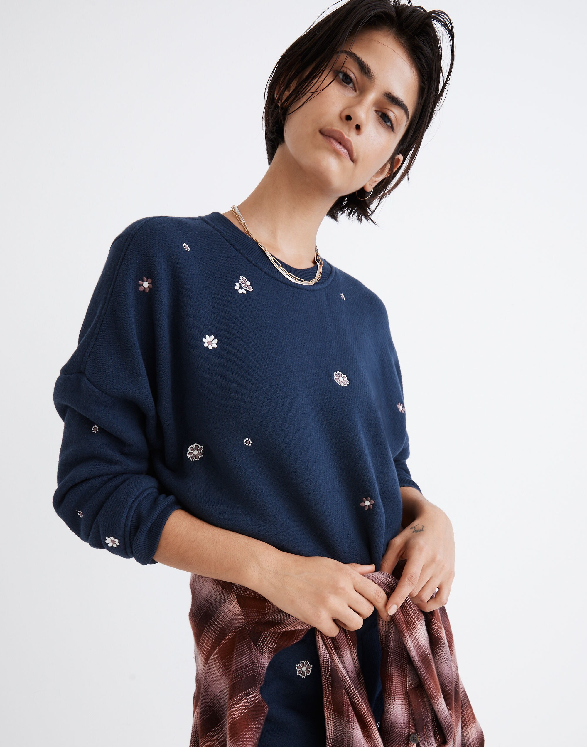 MWL Airyterry Floral Embroidered Crop Sweatshirt