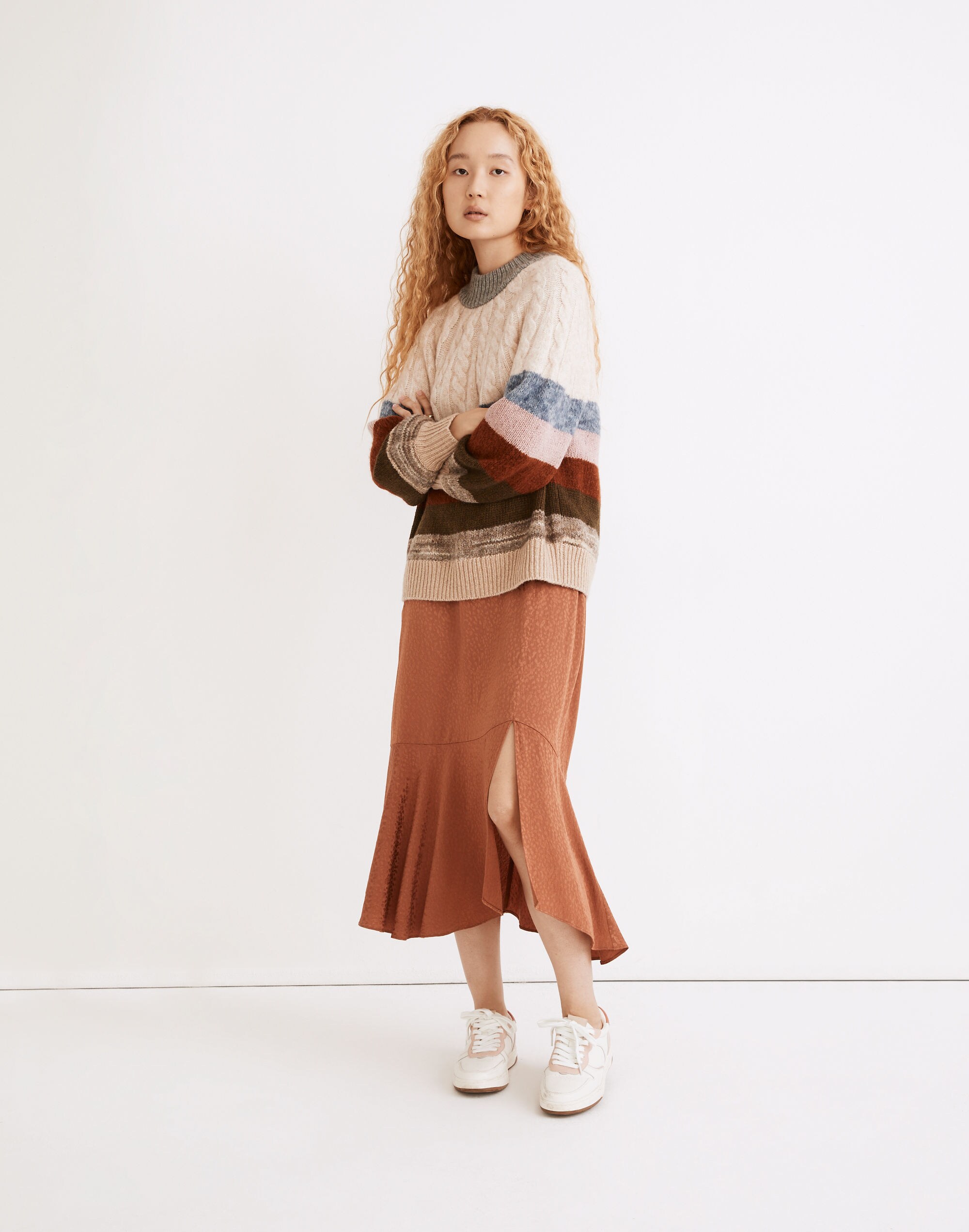 Deacon Cableknit Mockneck Sweater in Stripe