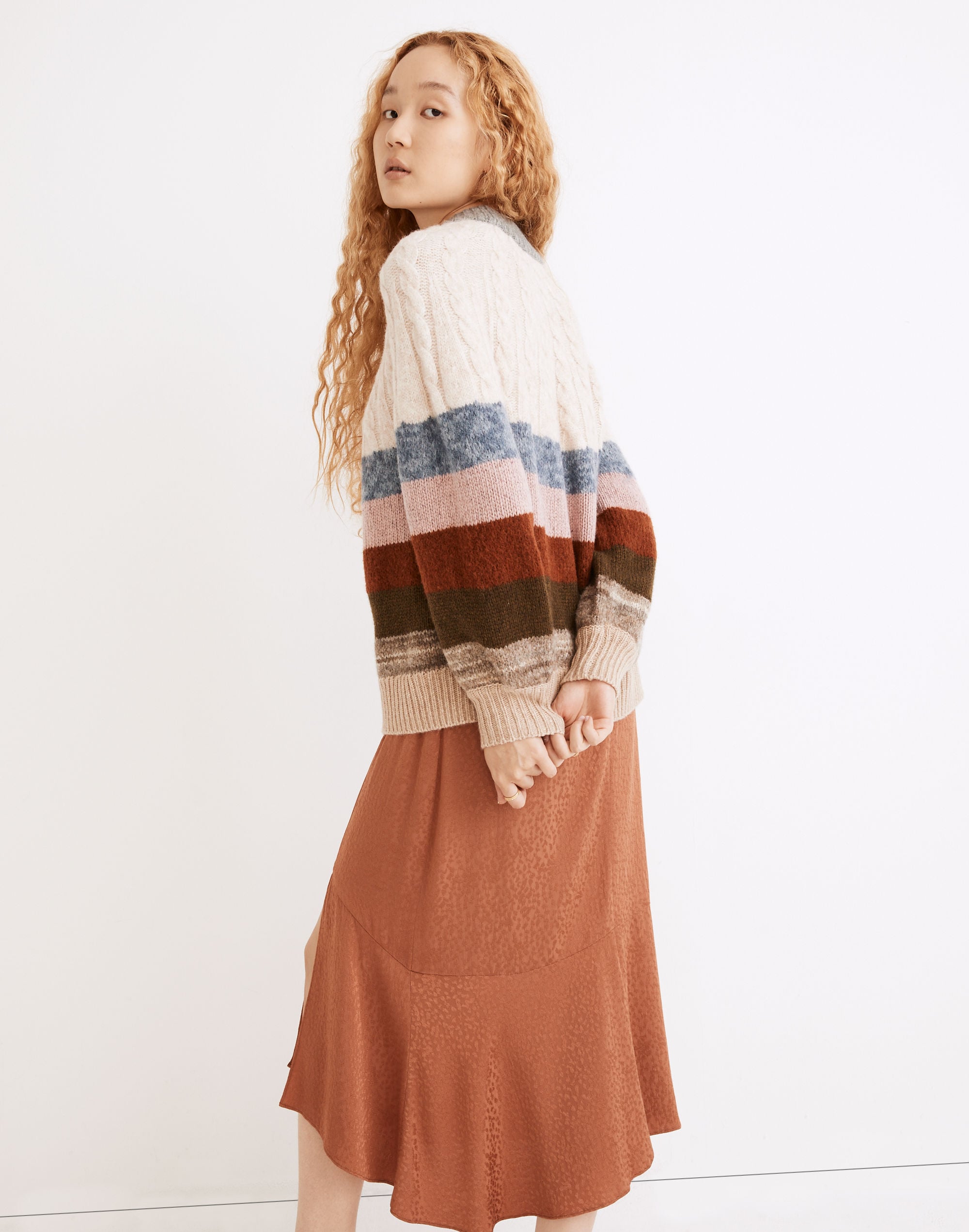 Deacon Cableknit Mockneck Sweater in Stripe