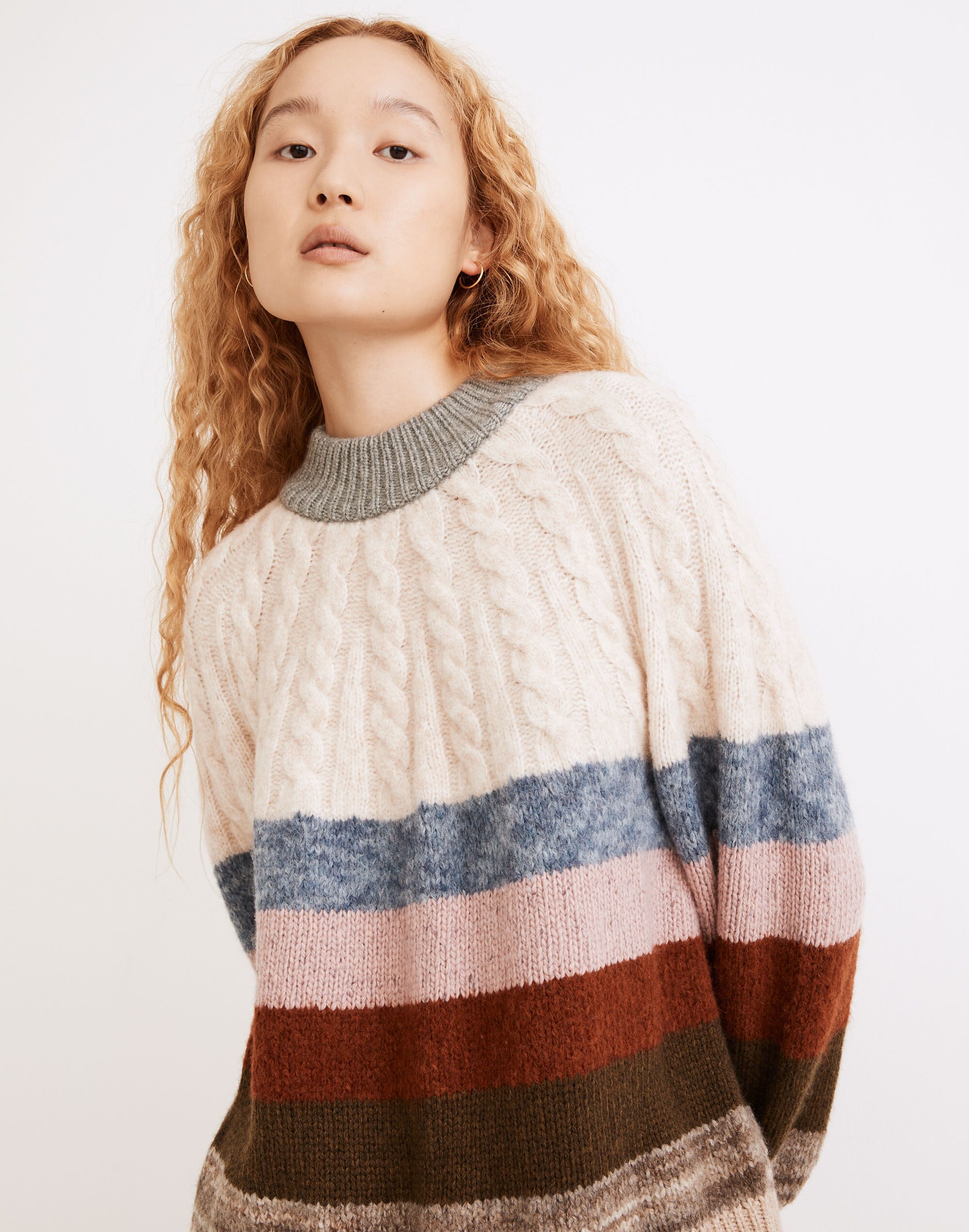 Deacon Cableknit Mockneck Sweater in Stripe