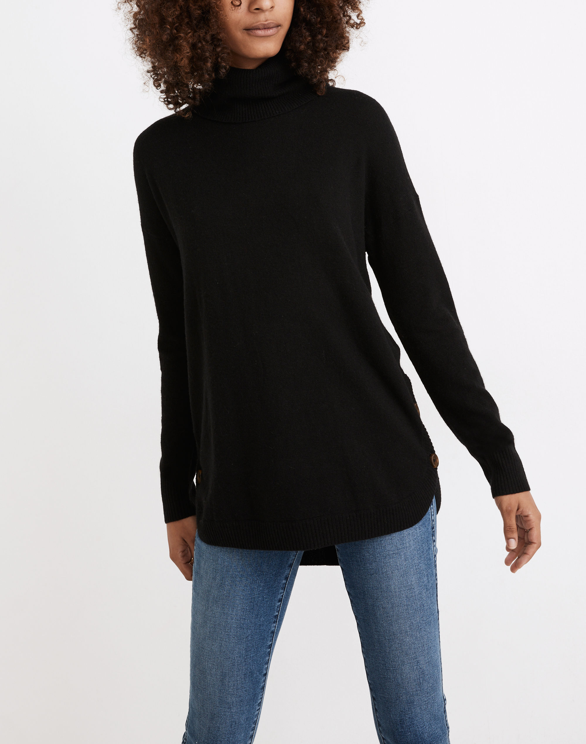 Crestland Side-Button Turtleneck Tunic Sweater