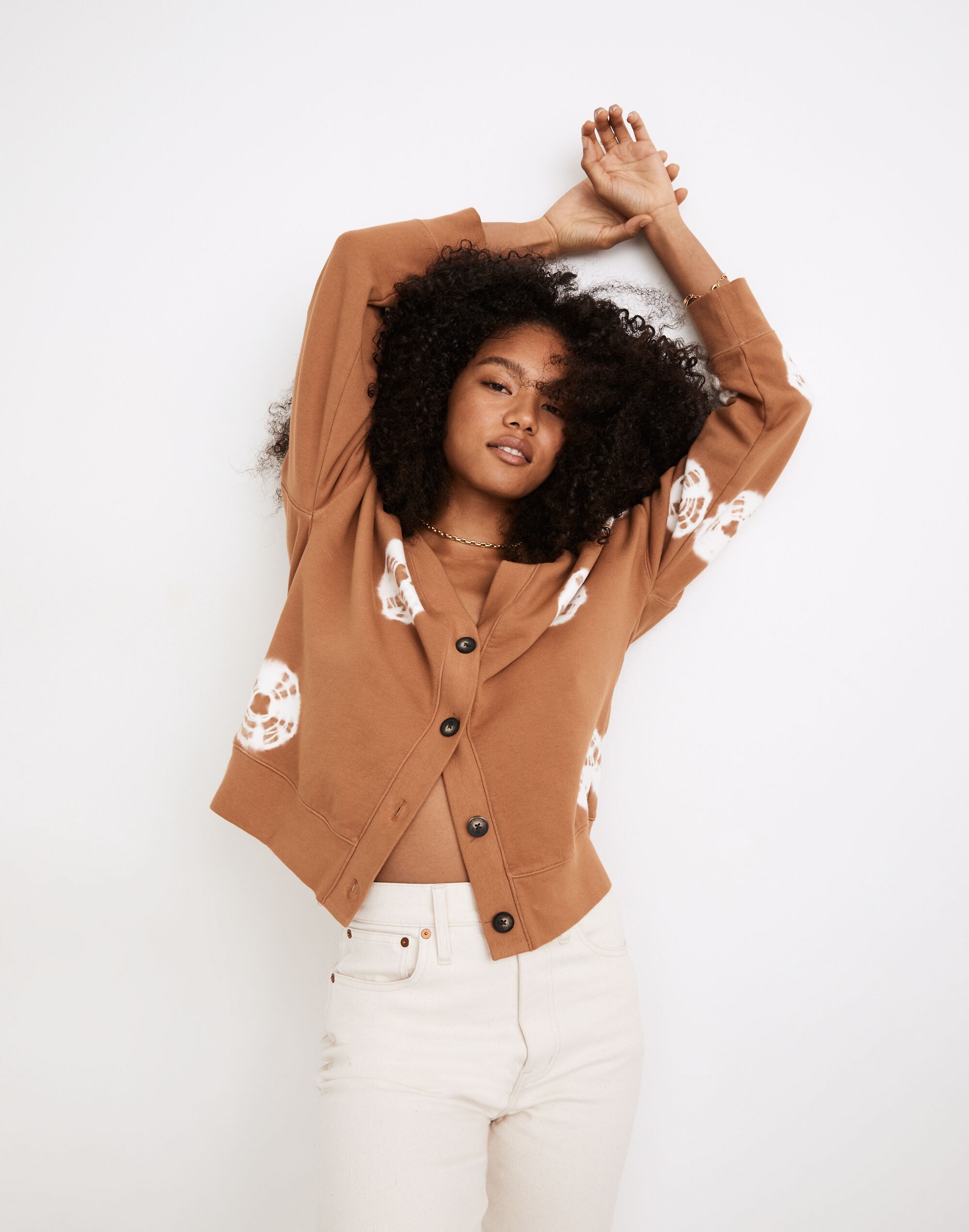 (Re)sourced Cotton Cardigan Sweatshirt in Tie-Dye Dot