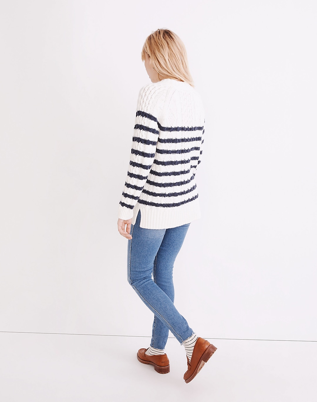 Linelle Cableknit Pullover Sweater in Stripe